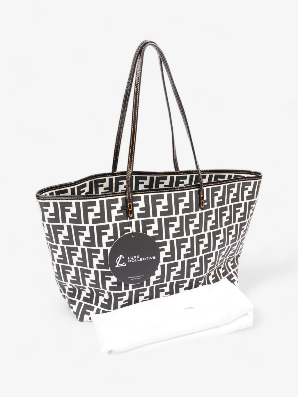Fendi FF Roll Tote White / Black Canvas