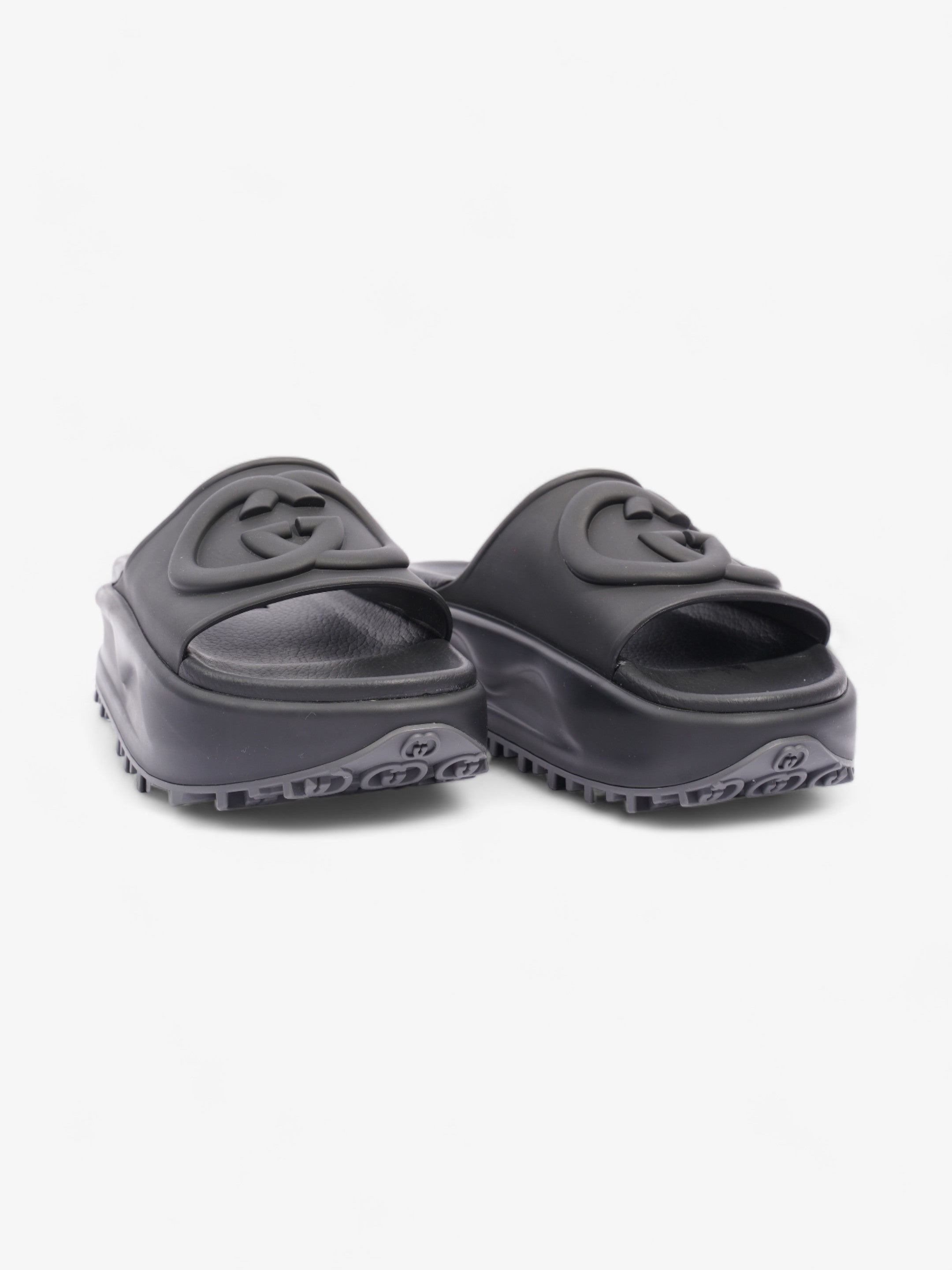 Gucci GG Platform Slides Black Rubber EU 35 UK 2