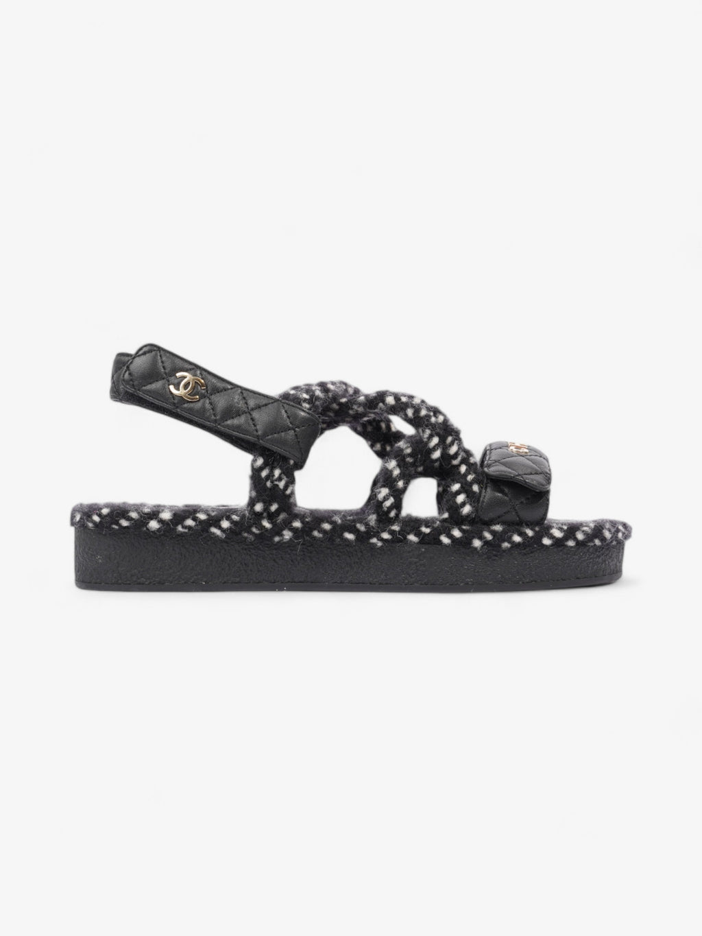 Chanel Cord Logo Sandals Black / White / Gold Lambskin Leather EU 36 UK 3