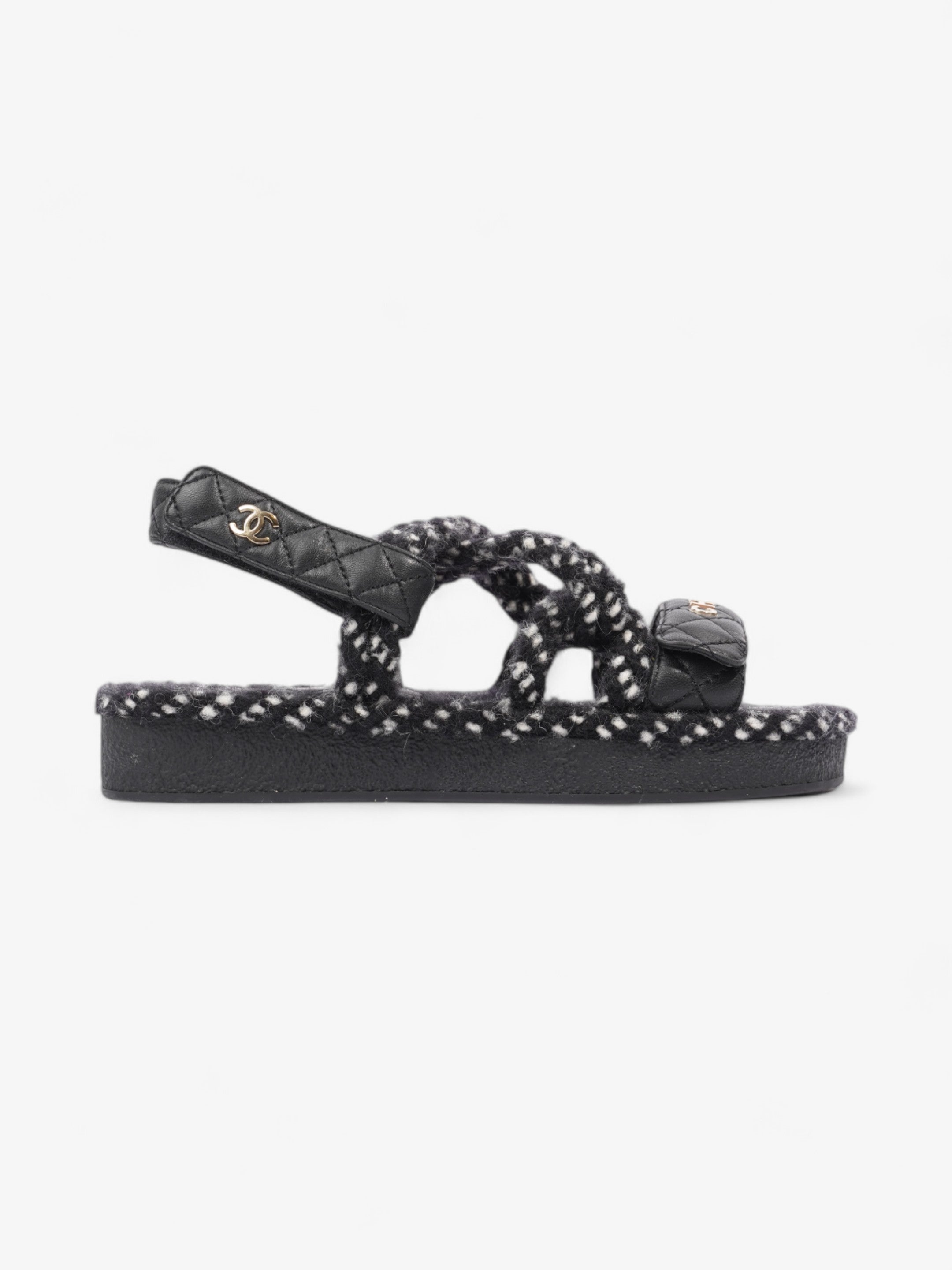 Chanel Cord Logo Sandals Black / White / Gold Lambskin Leather EU 36 UK 3