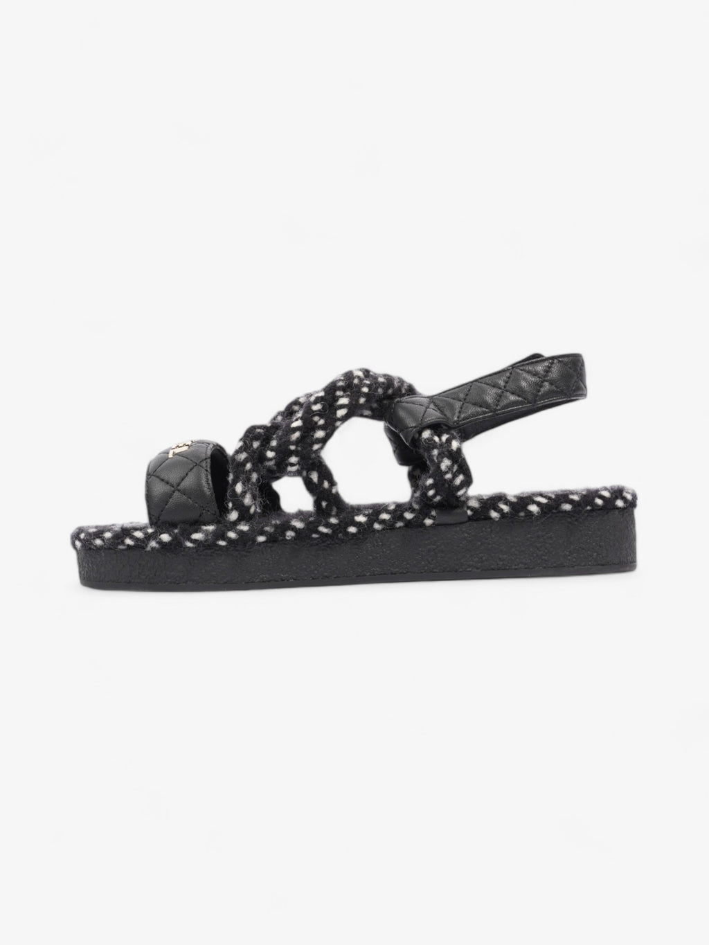 Chanel Cord Logo Sandals Black / White / Gold Lambskin Leather EU 36 UK 3