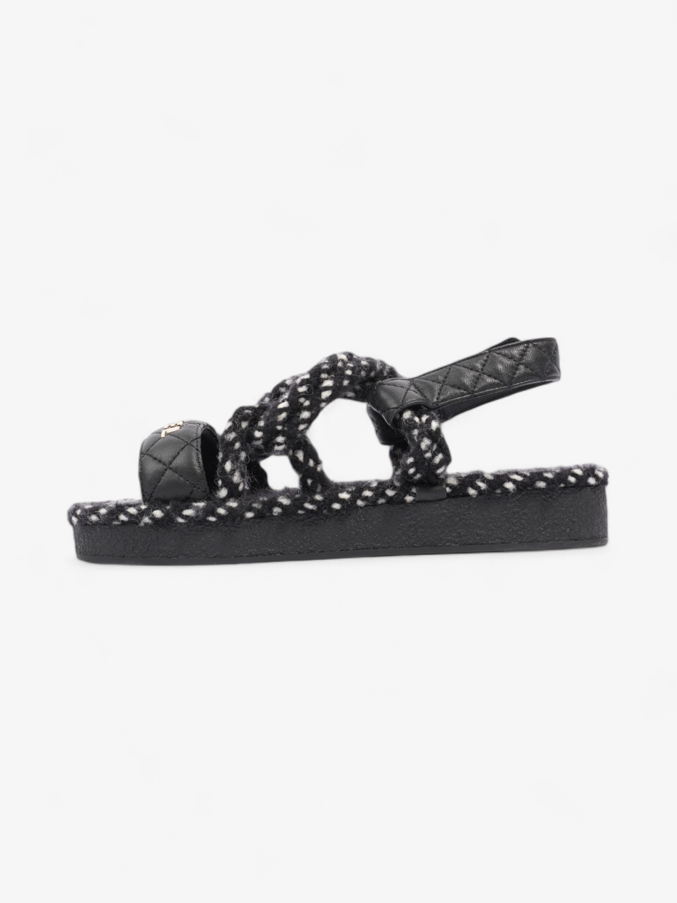 Chanel Cord Logo Sandals Black / White / Gold Lambskin Leather EU 36 UK 3
