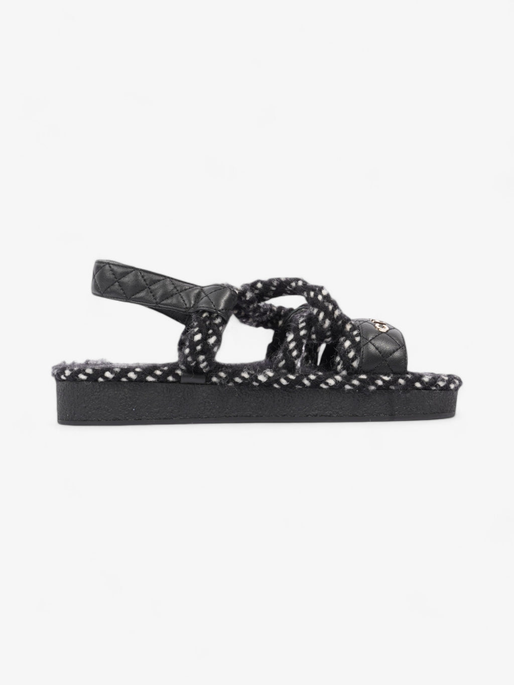 Chanel Cord Logo Sandals Black / White / Gold Lambskin Leather EU 36 UK 3