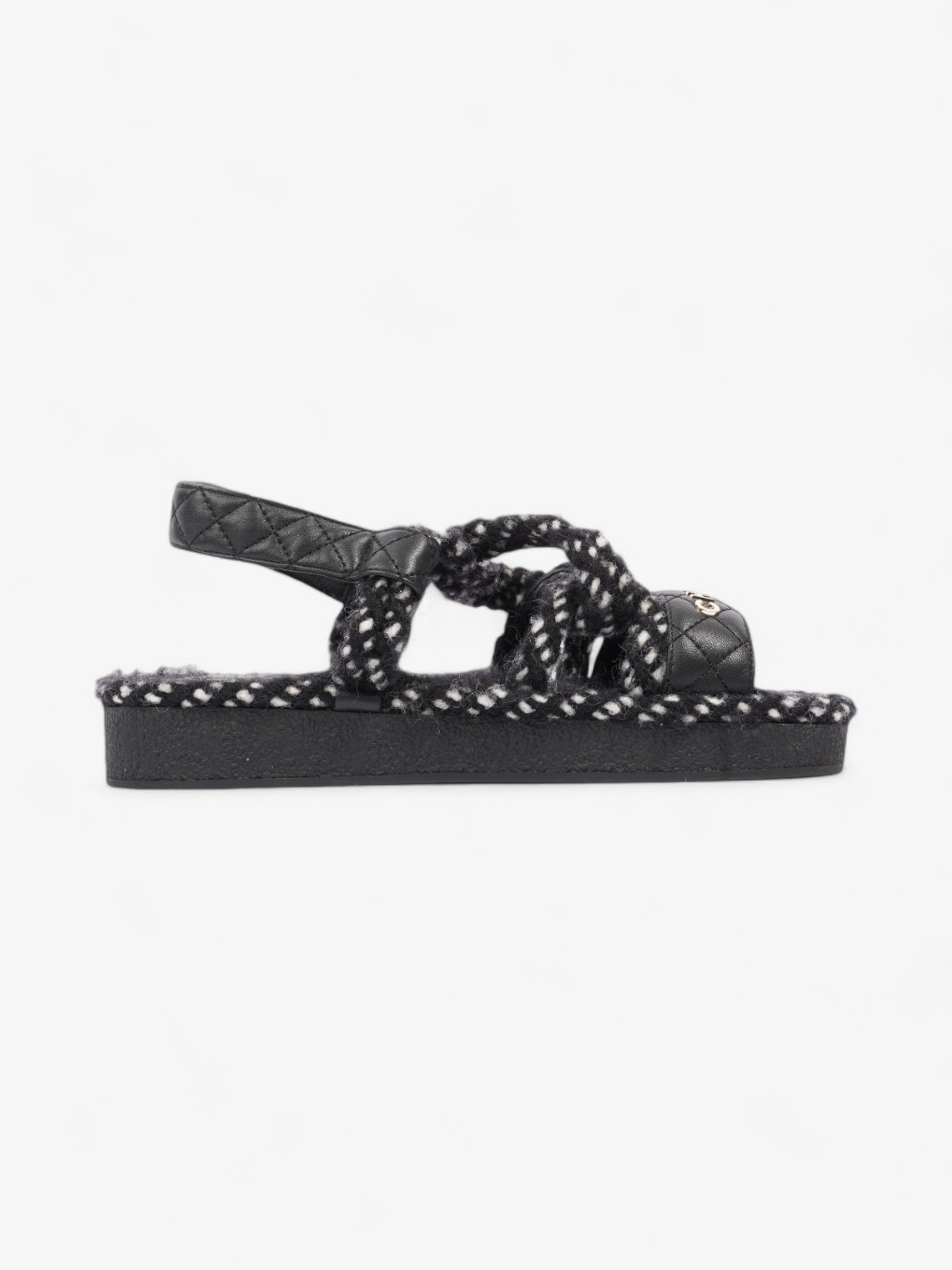 Chanel Cord Logo Sandals Black / White / Gold Lambskin Leather EU 36 UK 3