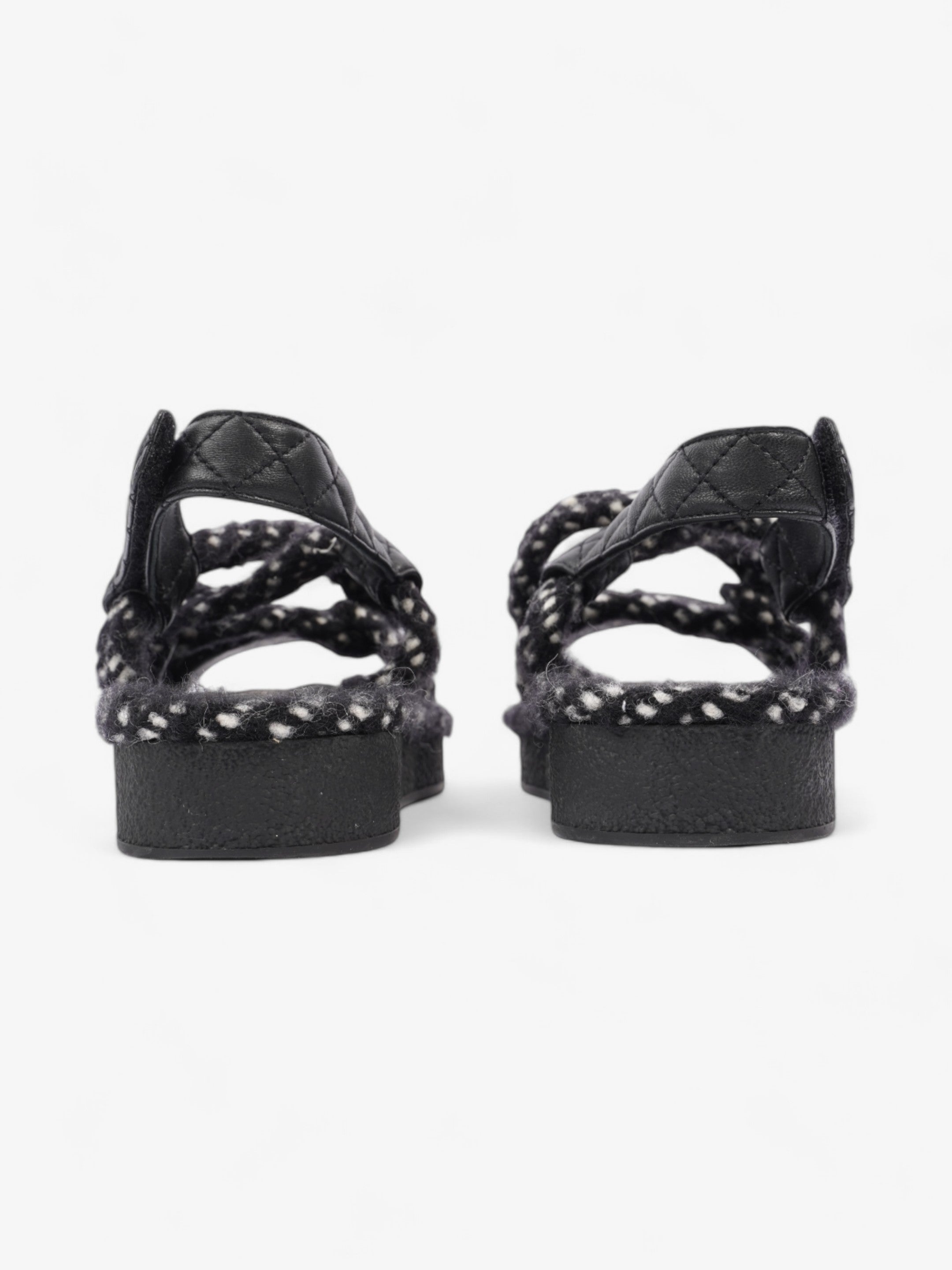 Chanel Cord Logo Sandals Black / White / Gold Lambskin Leather EU 36 UK 3
