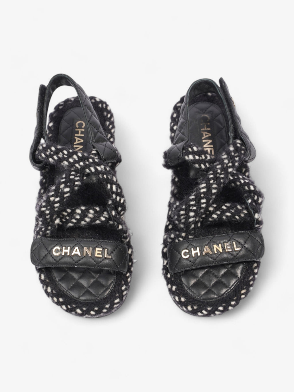 Chanel Cord Logo Sandals Black / White / Gold Lambskin Leather EU 36 UK 3