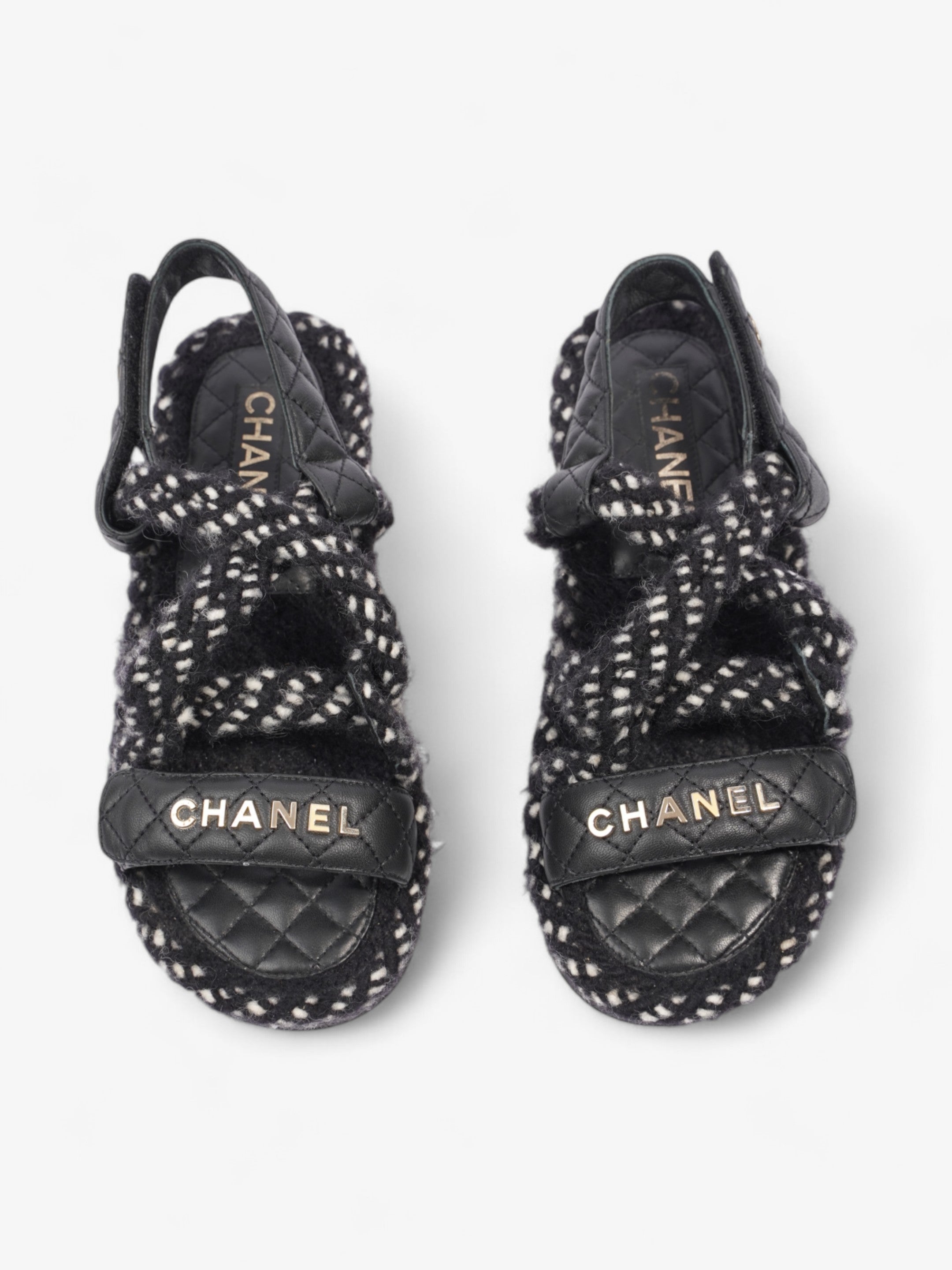 Chanel Cord Logo Sandals Black / White / Gold Lambskin Leather EU 36 UK 3