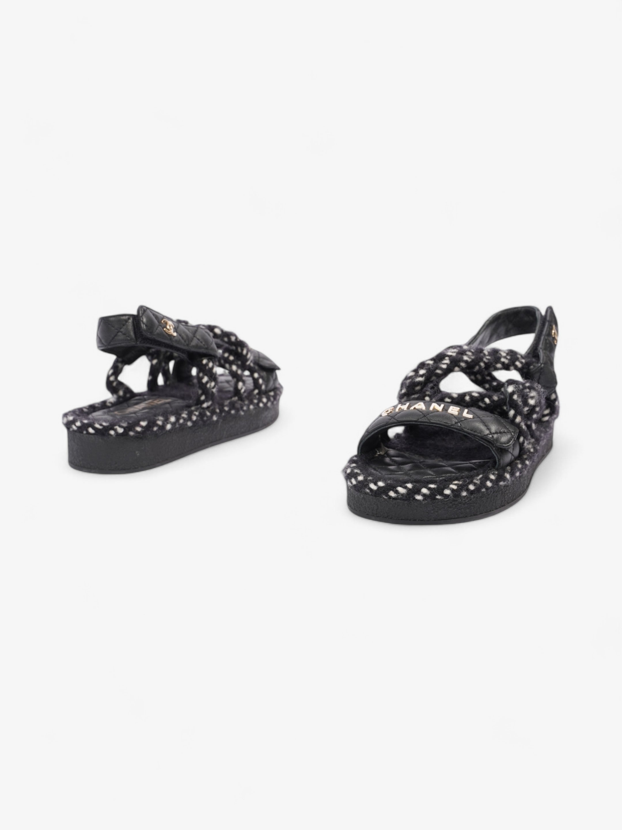 Chanel Cord Logo Sandals Black / White / Gold Lambskin Leather EU 36 UK 3