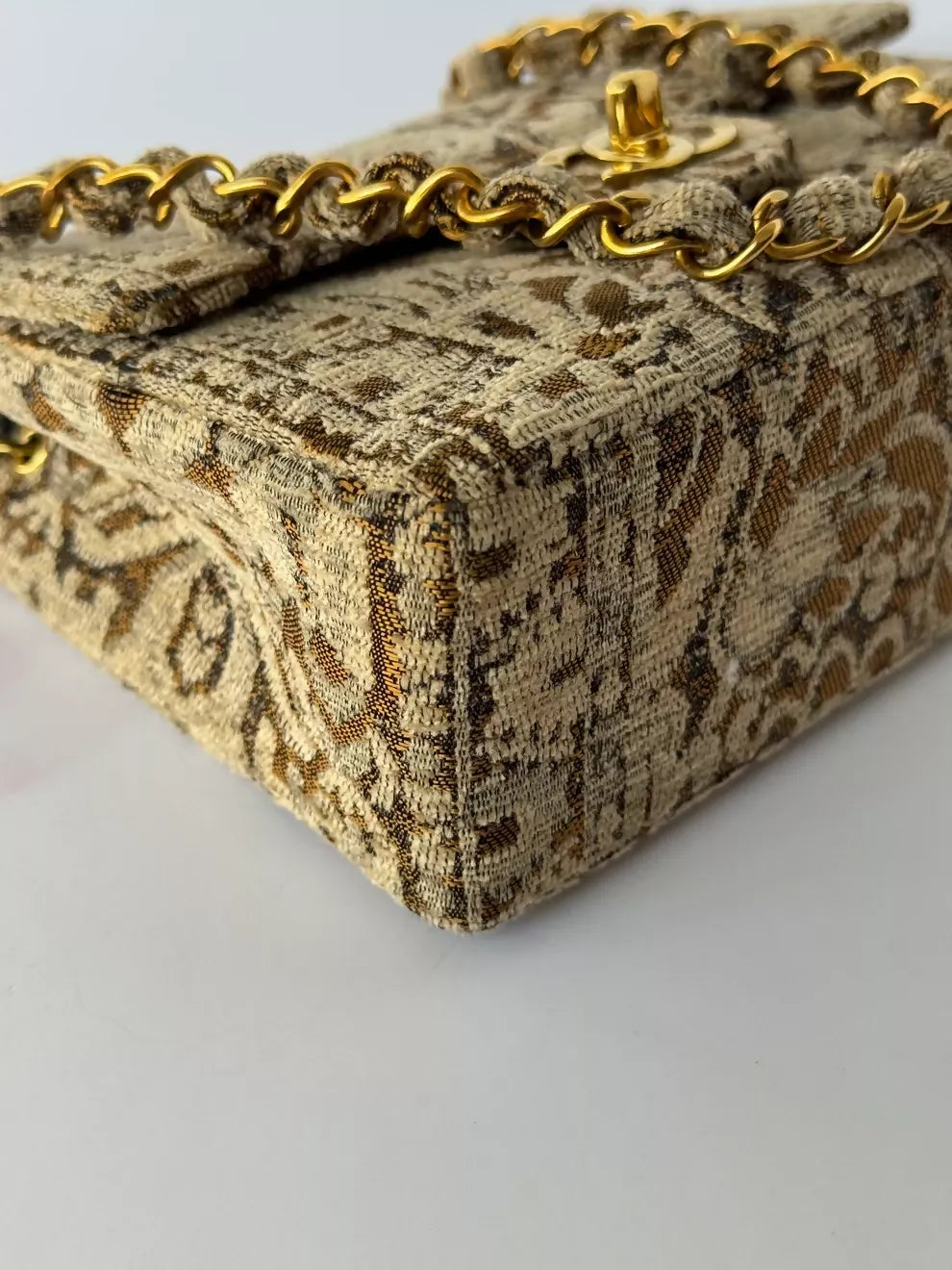 Chanel Vintage 1991 Bronze Metallic Brocade Mini Square Flap Bag