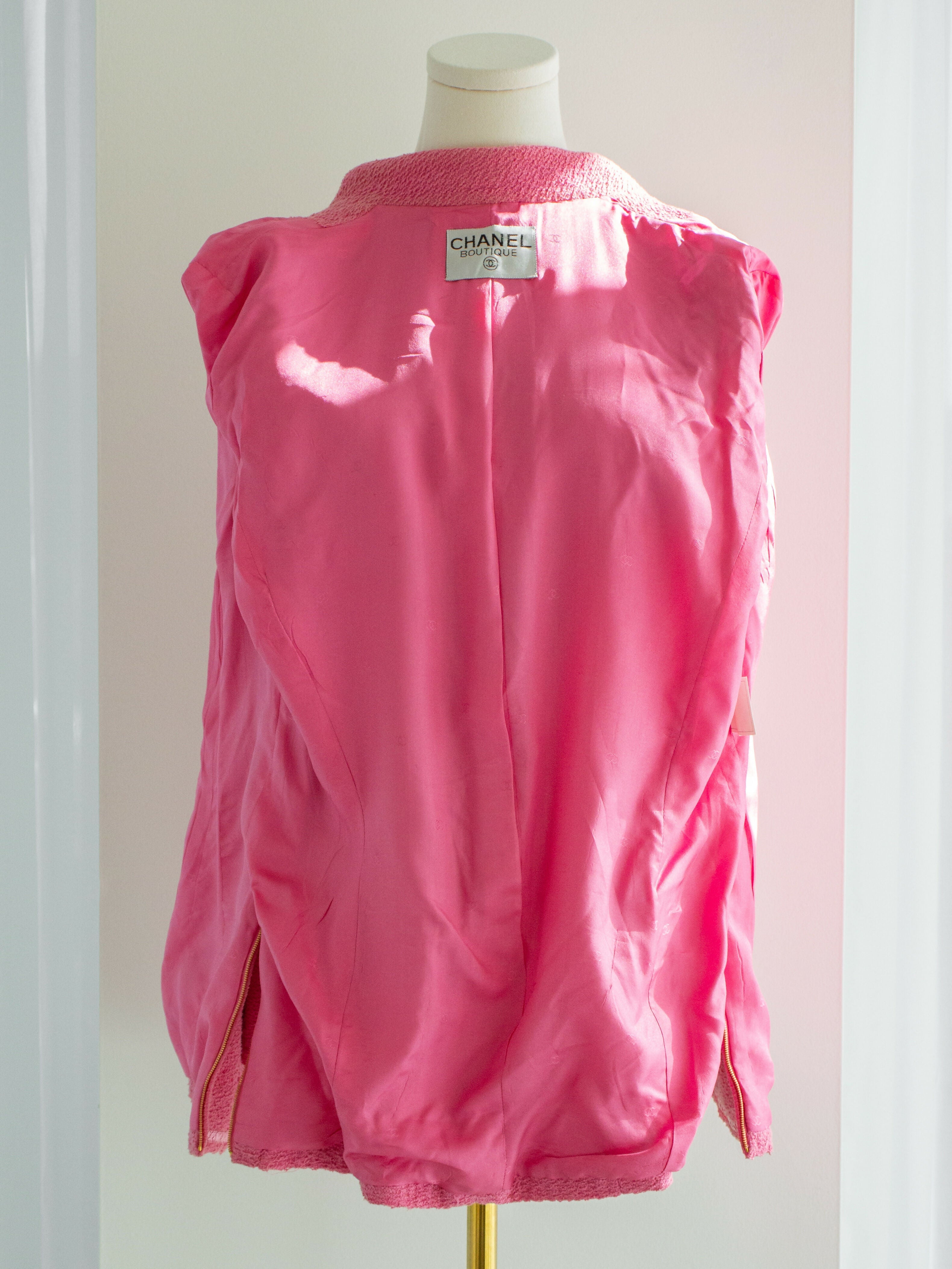 Chanel Vintage Spring/Summer 1995 Pink Barbie Gold Zip Tweed 95P Jacket