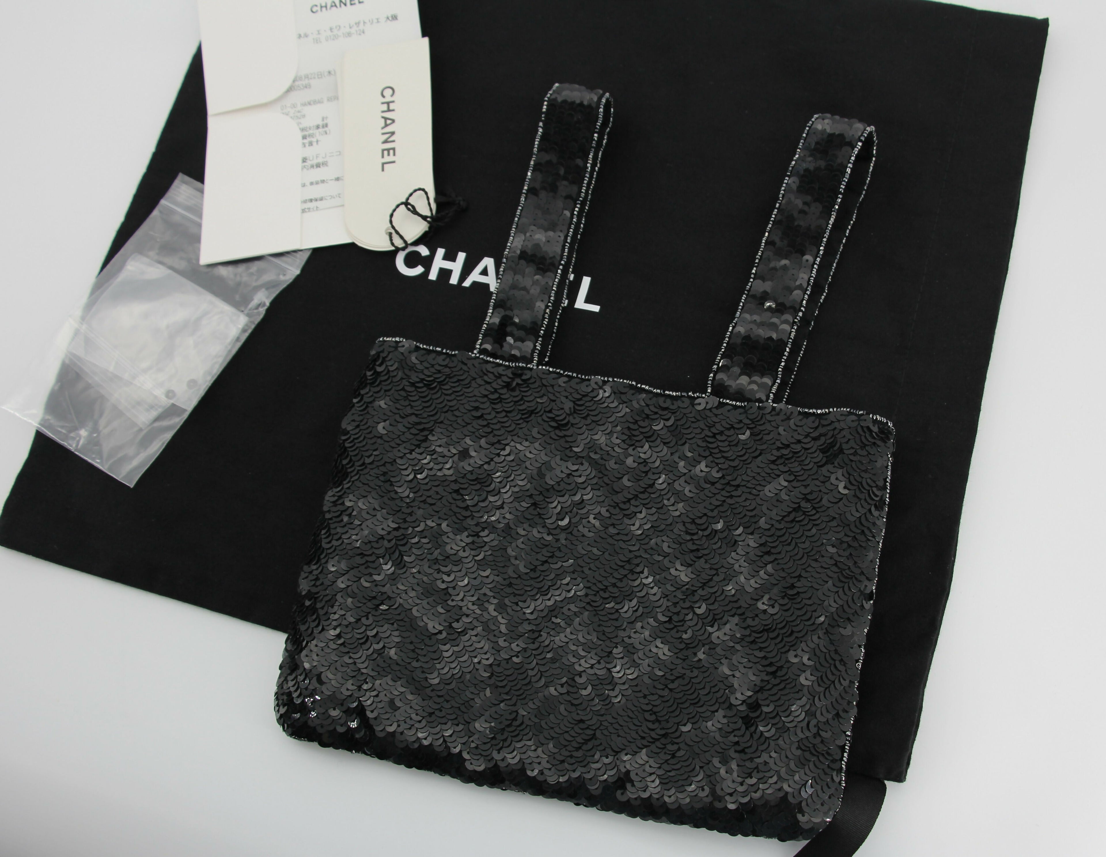 Chanel Coco Mark Metallic Black Sequin Tote Bag