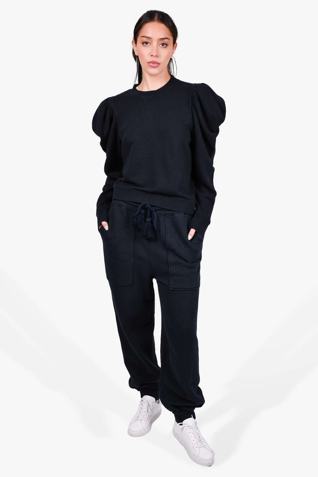 Ulla Johnson Black Puff Sleeve Sweatshirt + Sweatpant Set Size L