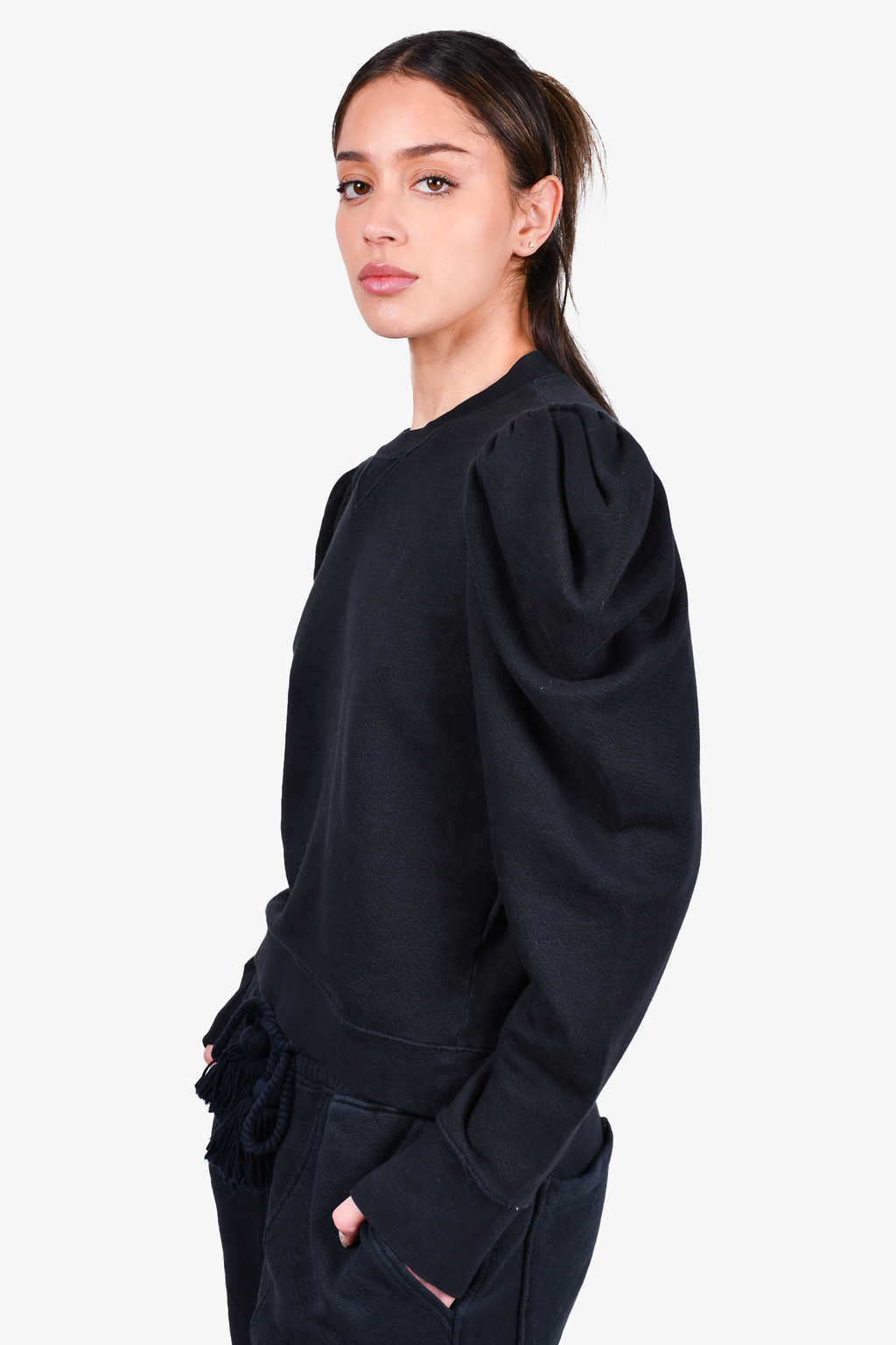 Ulla Johnson Black Puff Sleeve Sweatshirt + Sweatpant Set Size L