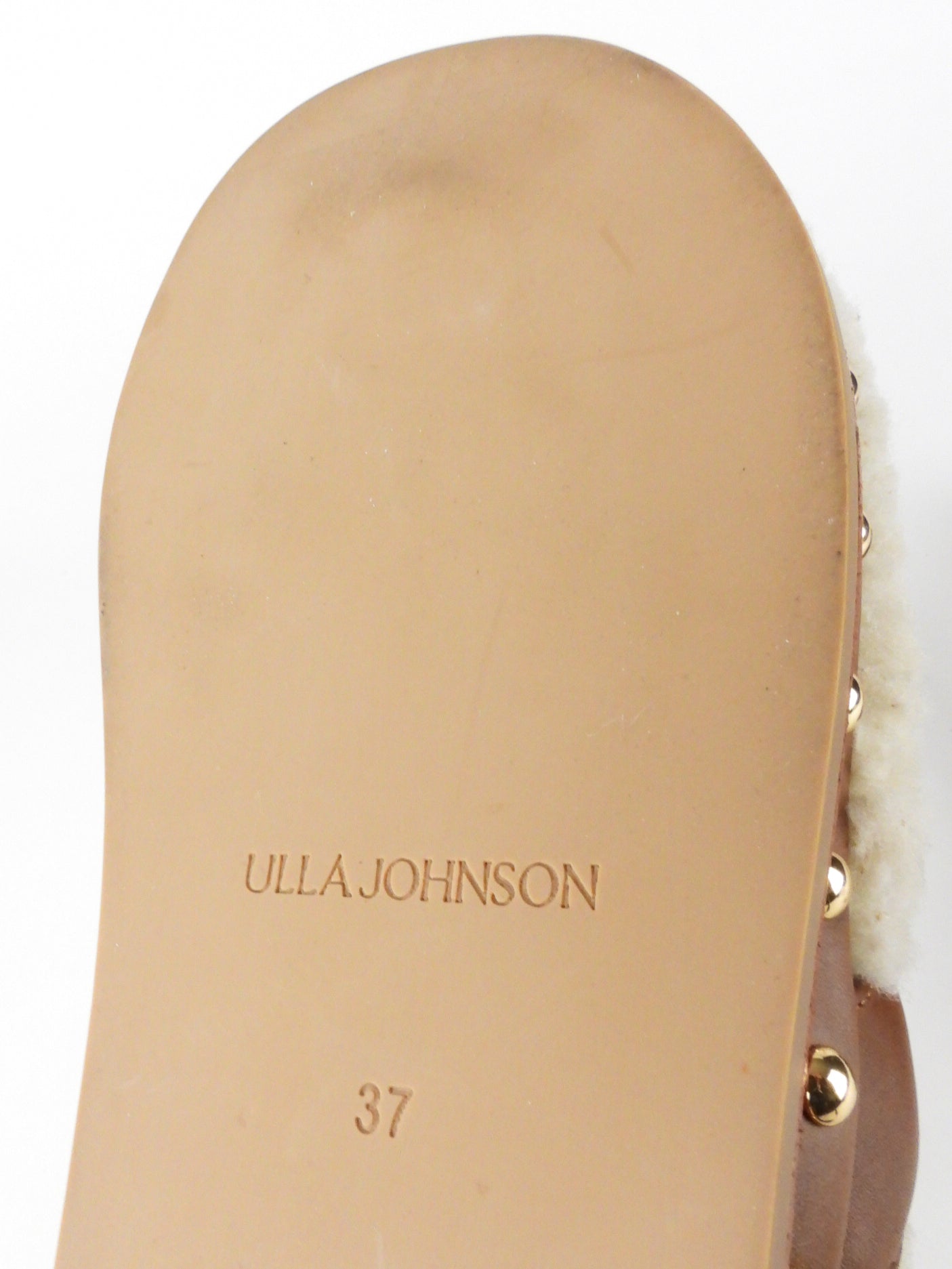 Ulla Johnson Brown Leather and Shearling Studded Platform Mule Slippers - 37