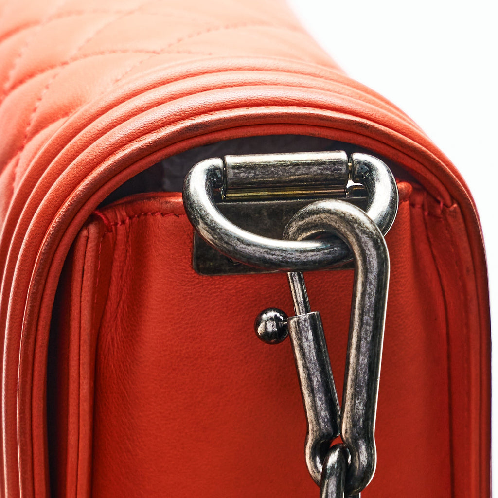 Chanel Boy Lambskin with Adjustable Strap in Orange