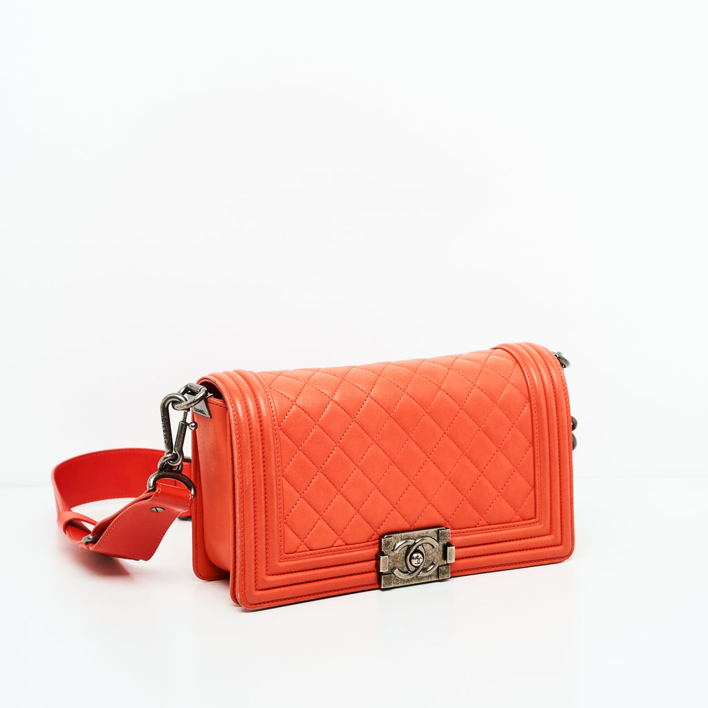 Chanel Boy Lambskin with Adjustable Strap in Orange