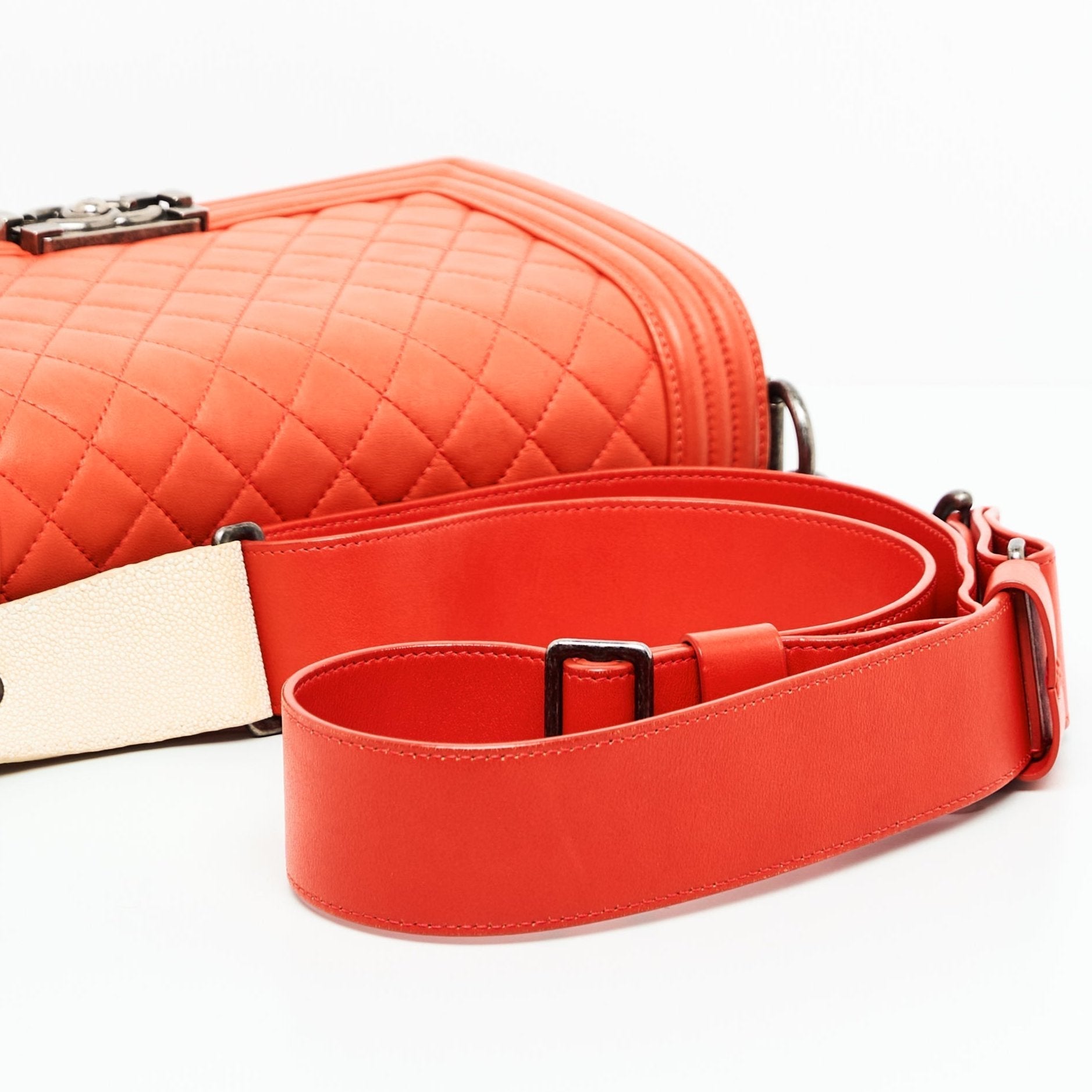 Chanel Boy Lambskin with Adjustable Strap in Orange
