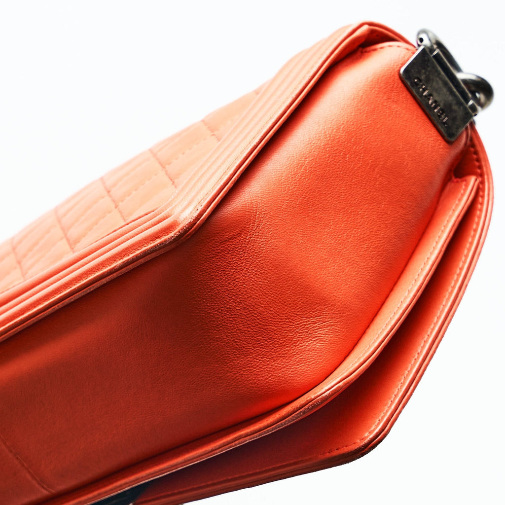 Chanel Boy Lambskin with Adjustable Strap in Orange