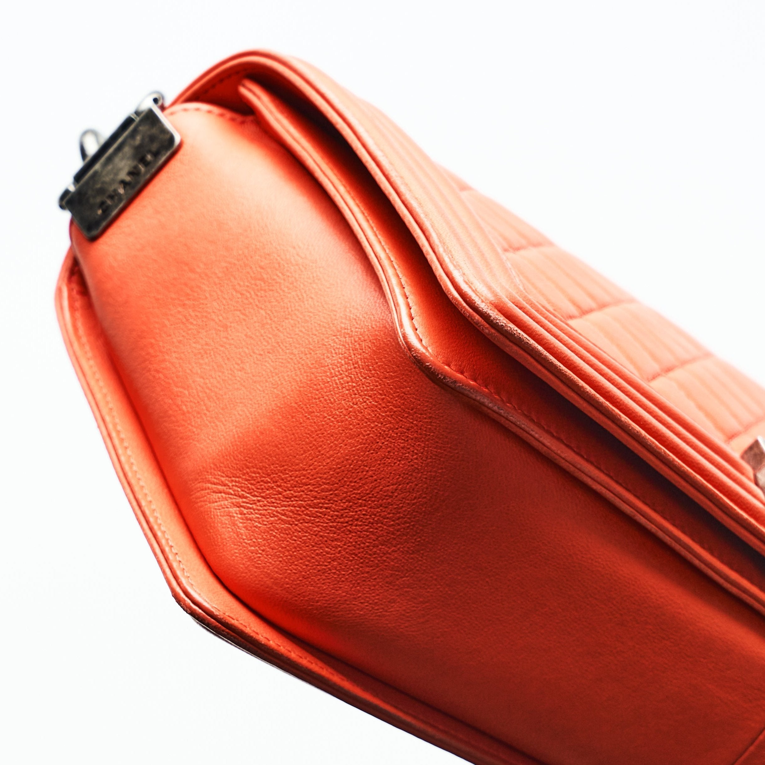 Chanel Boy Lambskin with Adjustable Strap in Orange