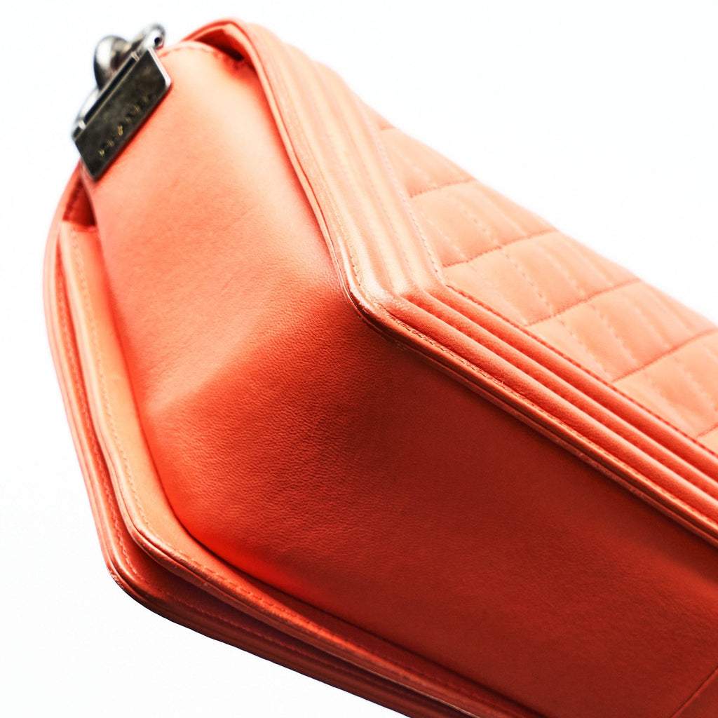 Chanel Boy Lambskin with Adjustable Strap in Orange