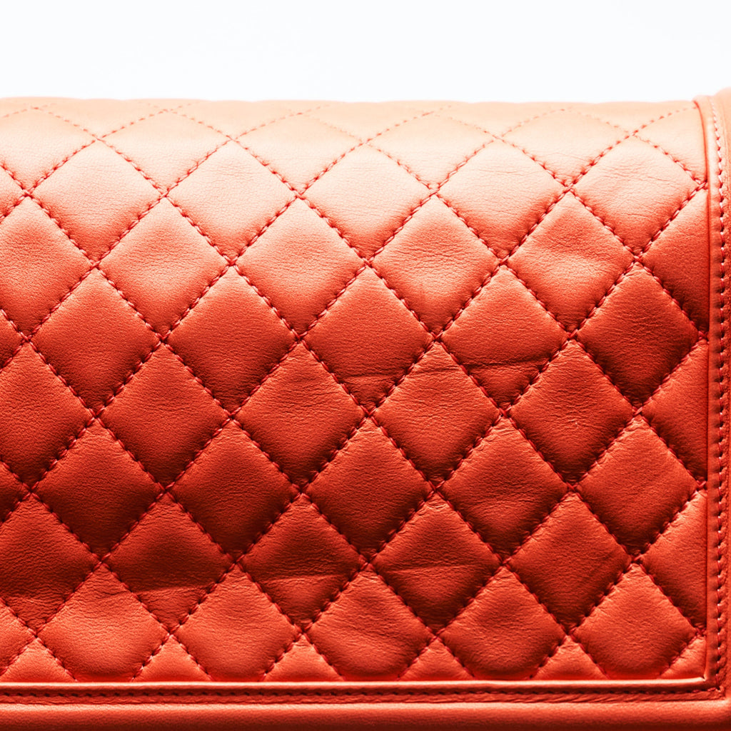 Chanel Boy Lambskin with Adjustable Strap in Orange