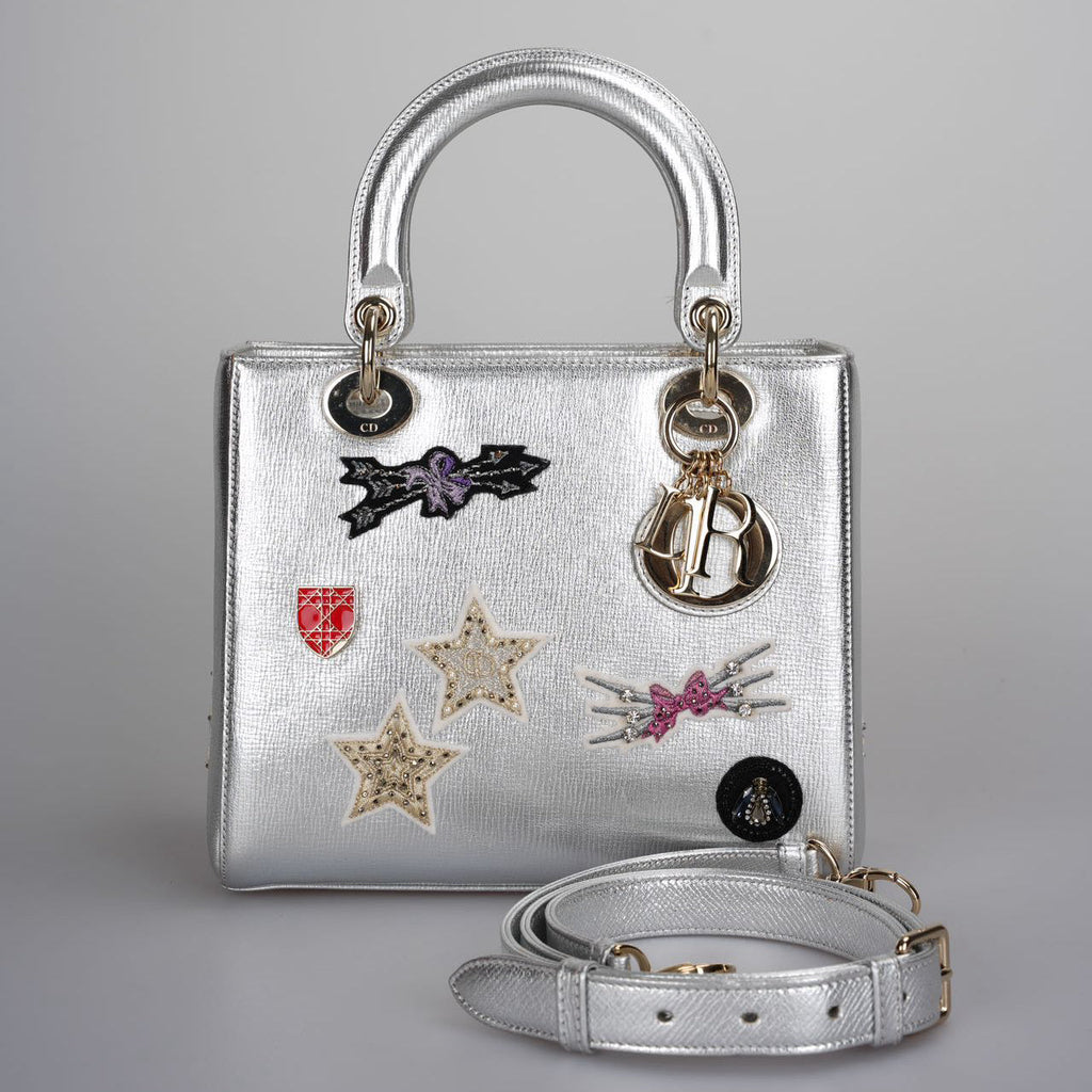 Christian Dior Leather Lady Dior Shoulder Bag in Silver Limited Edition