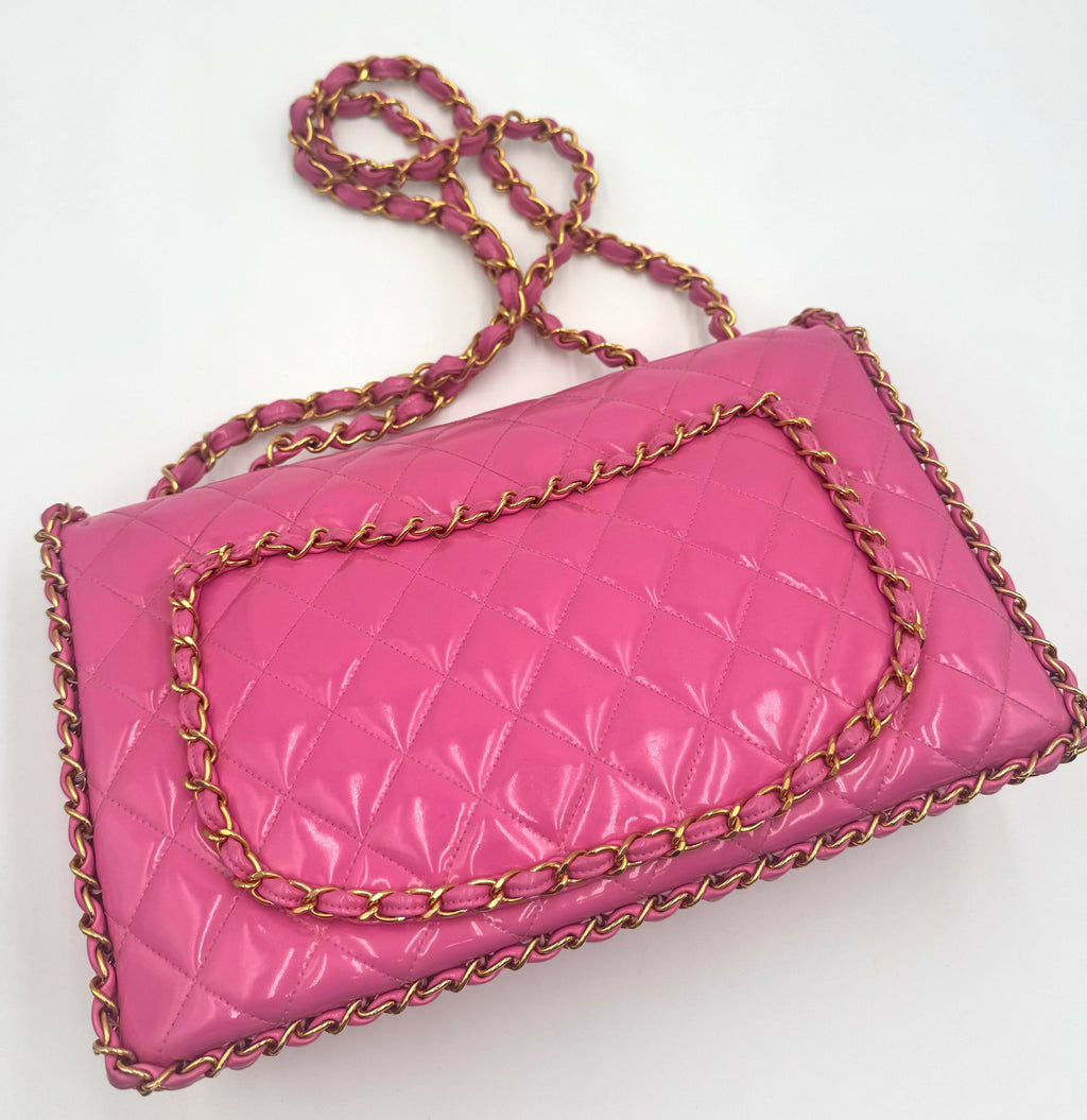 Chanel 1995 Vintage Barbie Pink Chainlink Maxi Flap Bag
