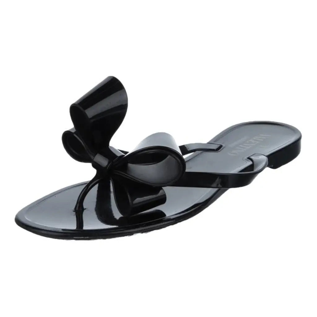 VALENTINO GARAVANI JELLY BOW SLIDE SANDALS BLACK