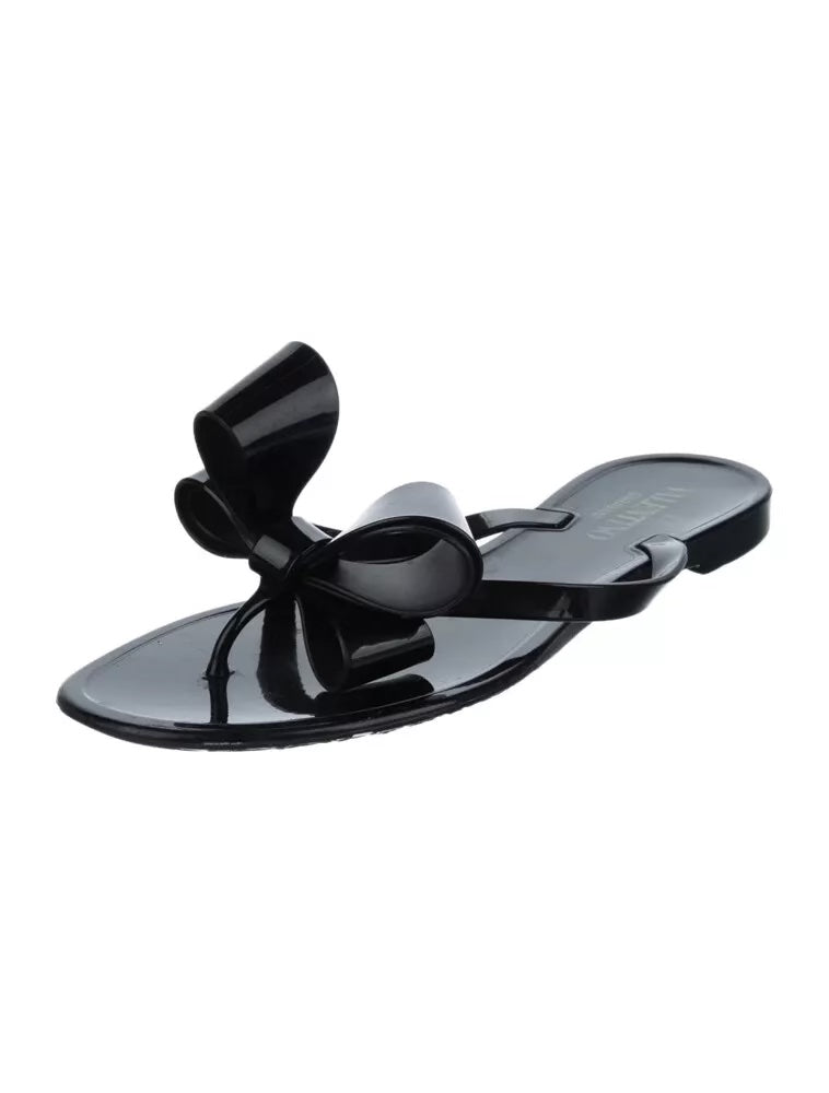 VALENTINO GARAVANI JELLY BOW SLIDE SANDALS BLACK