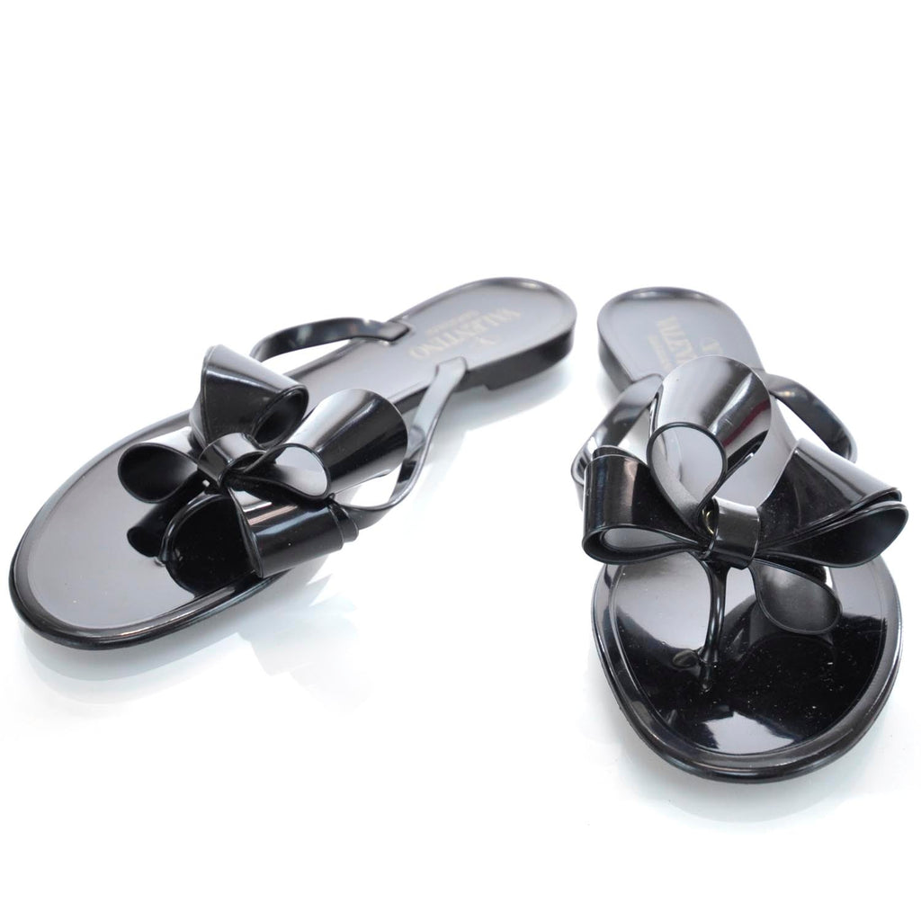 VALENTINO GARAVANI JELLY BOW SLIDE SANDALS BLACK