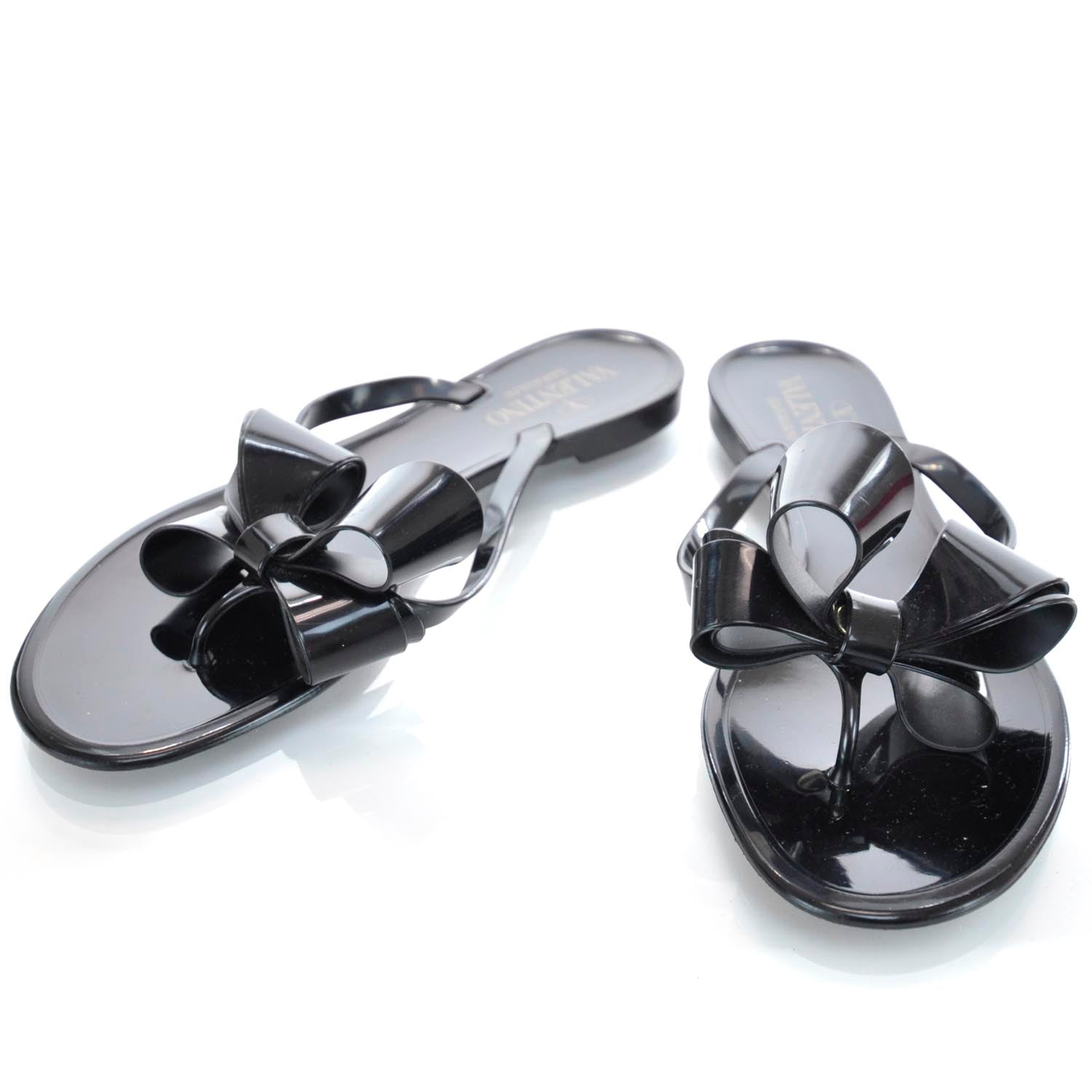 VALENTINO GARAVANI JELLY BOW SLIDE SANDALS BLACK