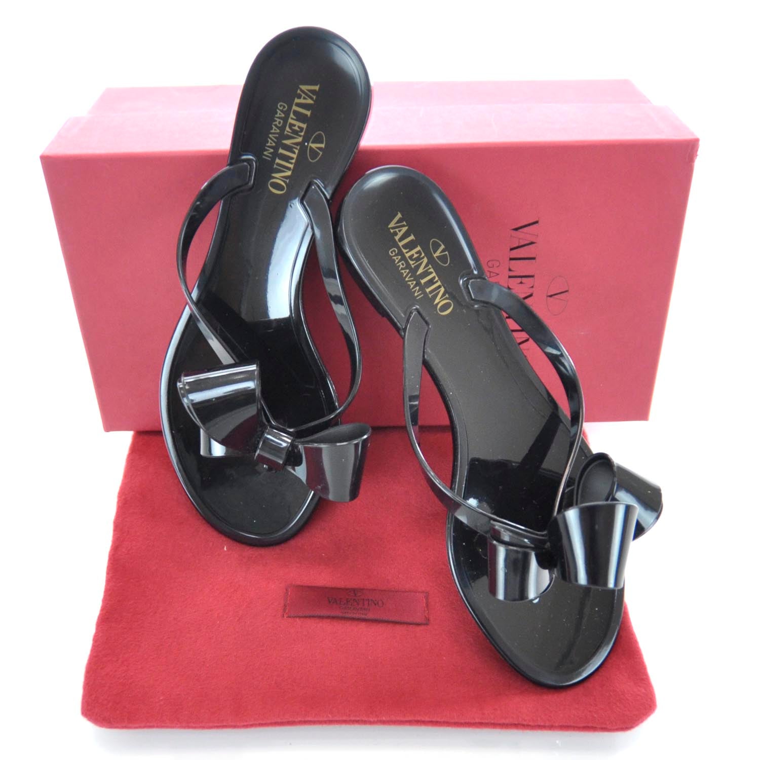 VALENTINO GARAVANI JELLY BOW SLIDE SANDALS BLACK