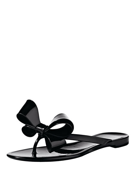 VALENTINO GARAVANI JELLY BOW SLIDE SANDALS BLACK