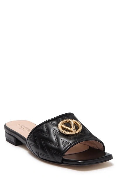 VALENTINO AFRODITE LOGO QUILTED LEATHER SLIP-ON MULES