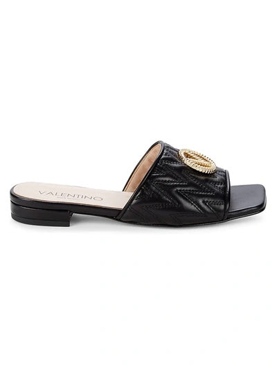 VALENTINO AFRODITE LOGO QUILTED LEATHER SLIP-ON MULES