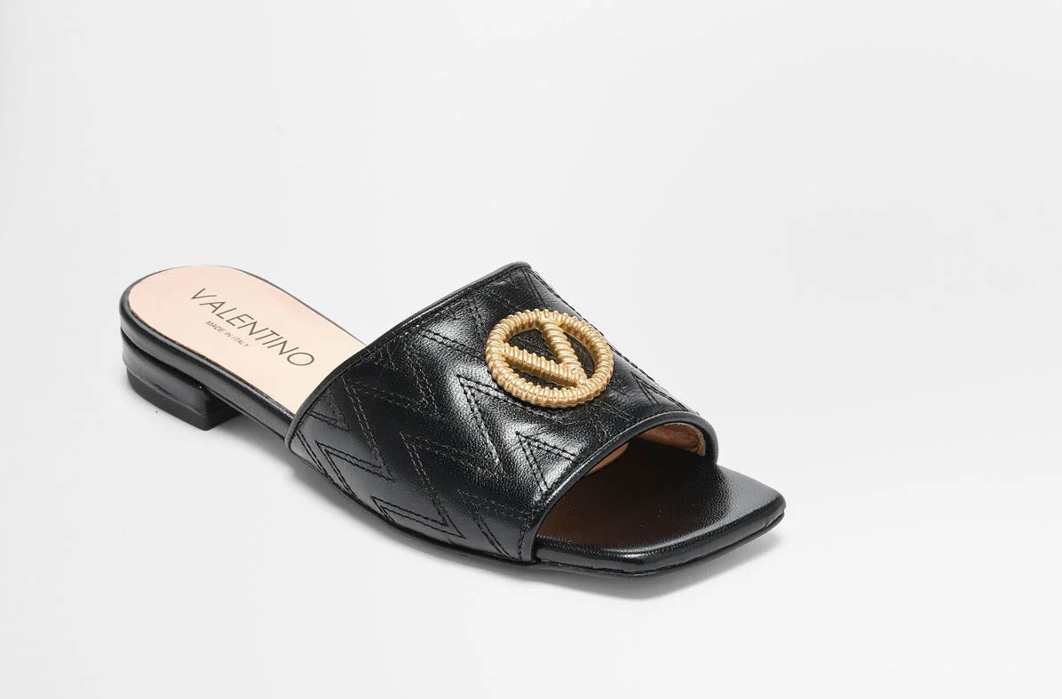 VALENTINO AFRODITE LOGO QUILTED LEATHER SLIP-ON MULES