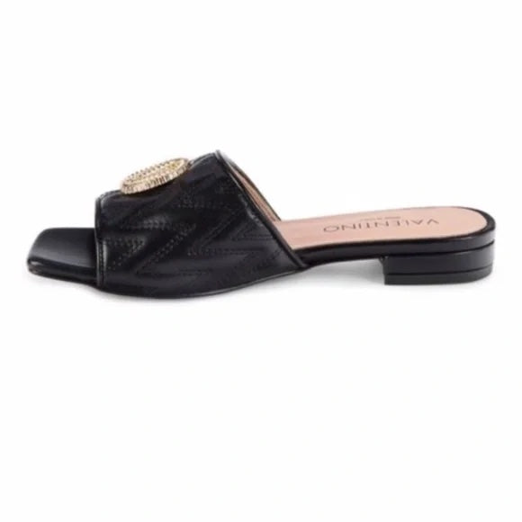 VALENTINO AFRODITE LOGO QUILTED LEATHER SLIP-ON MULES