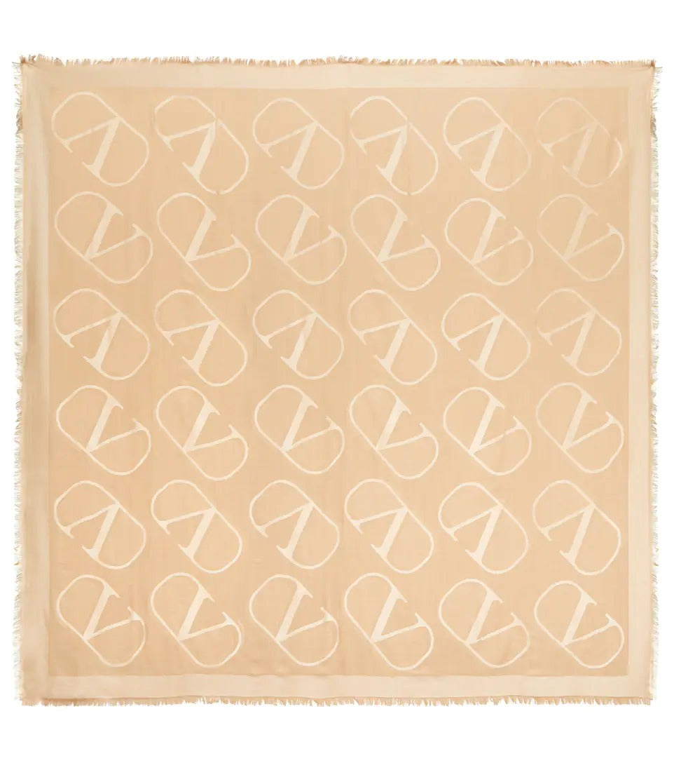 VALENTINO GARAVANI ALLOVER VLOGO PRINTED SILK SCARF