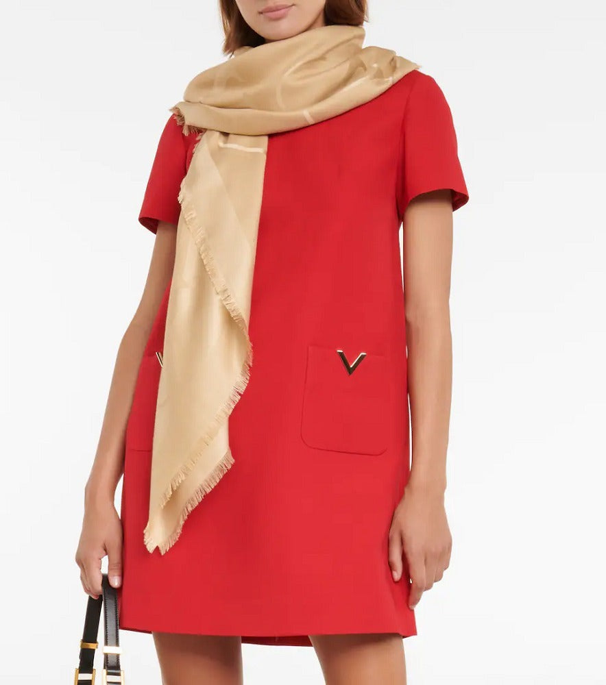 VALENTINO GARAVANI ALLOVER VLOGO PRINTED SILK SCARF