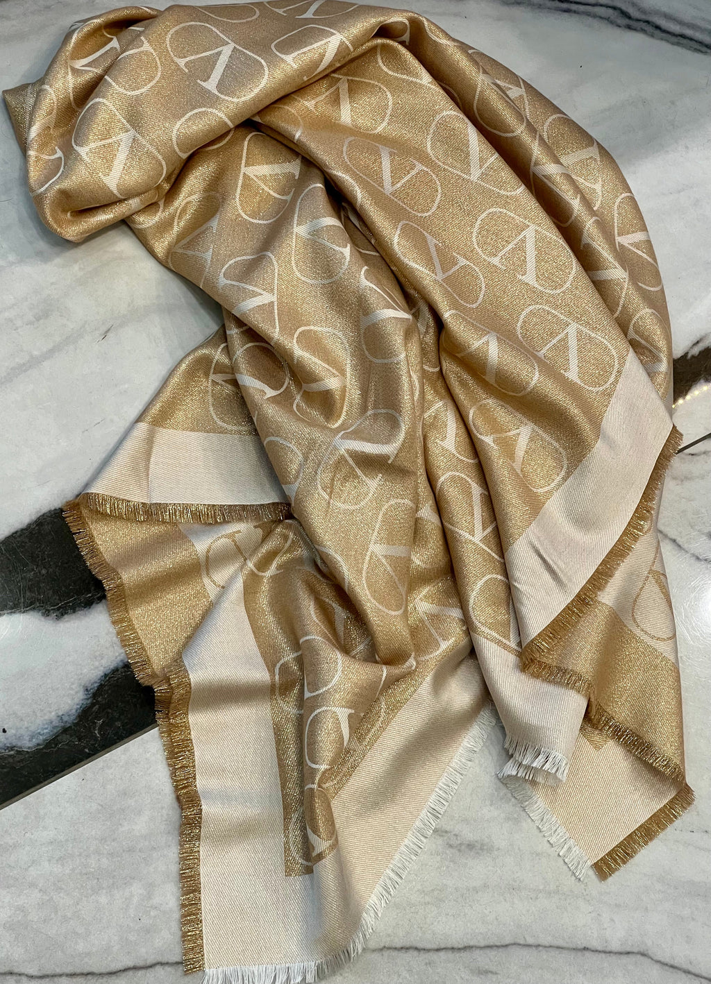 VALENTINO GARAVANI ALLOVER VLOGO PRINTED SILK SCARF