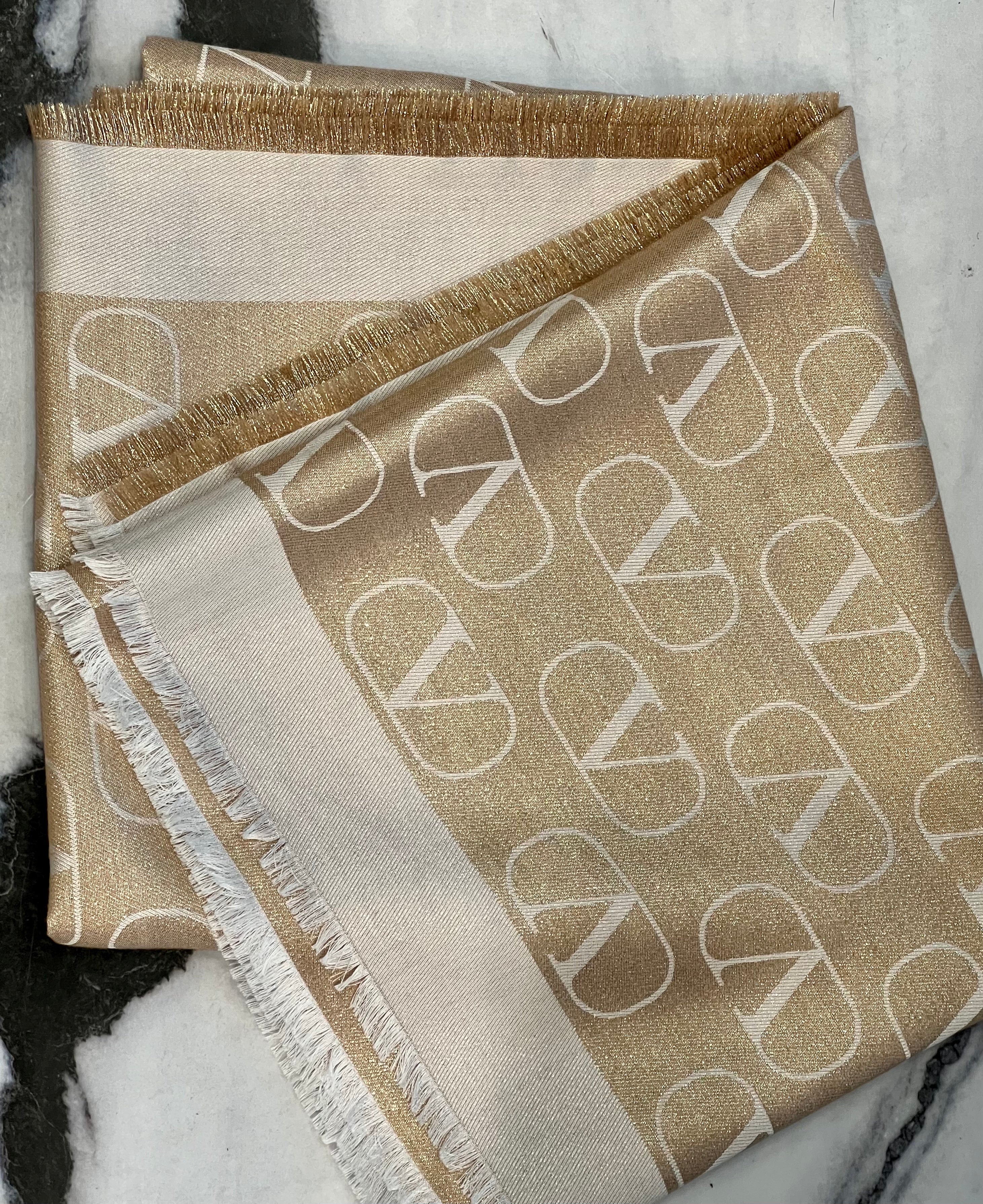 VALENTINO GARAVANI ALLOVER VLOGO PRINTED SILK SCARF