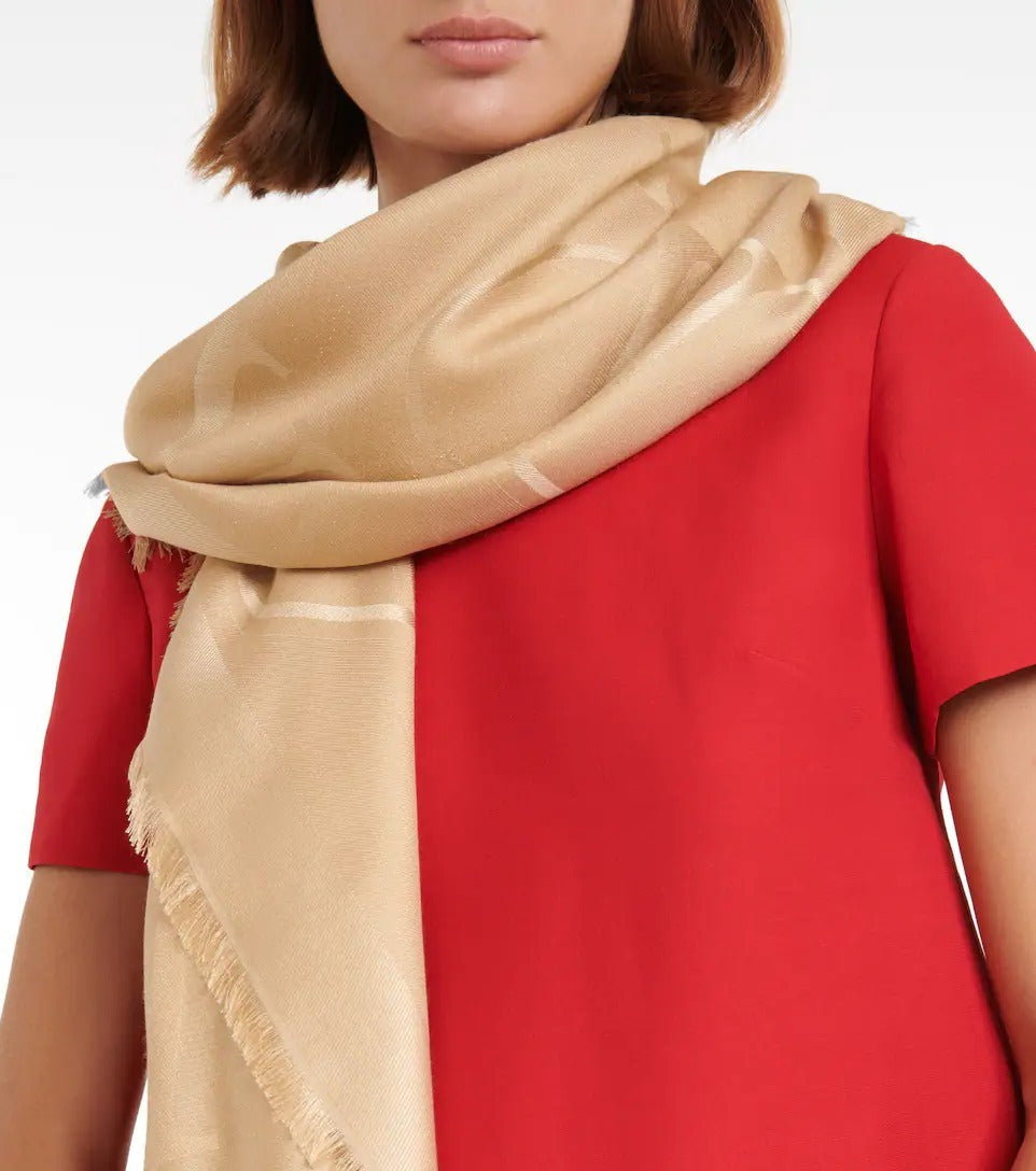 VALENTINO GARAVANI ALLOVER VLOGO PRINTED SILK SCARF