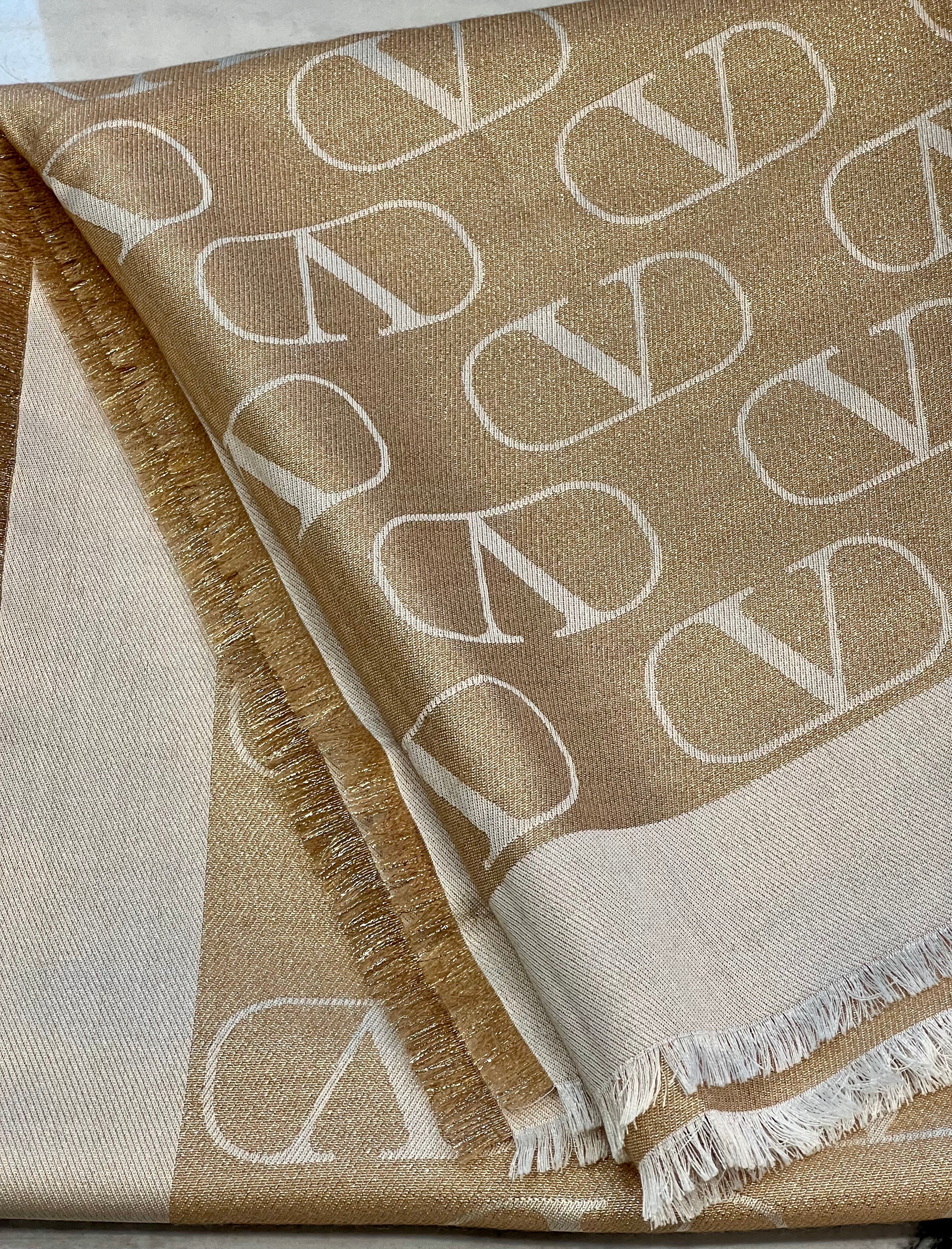 VALENTINO GARAVANI ALLOVER VLOGO PRINTED SILK SCARF