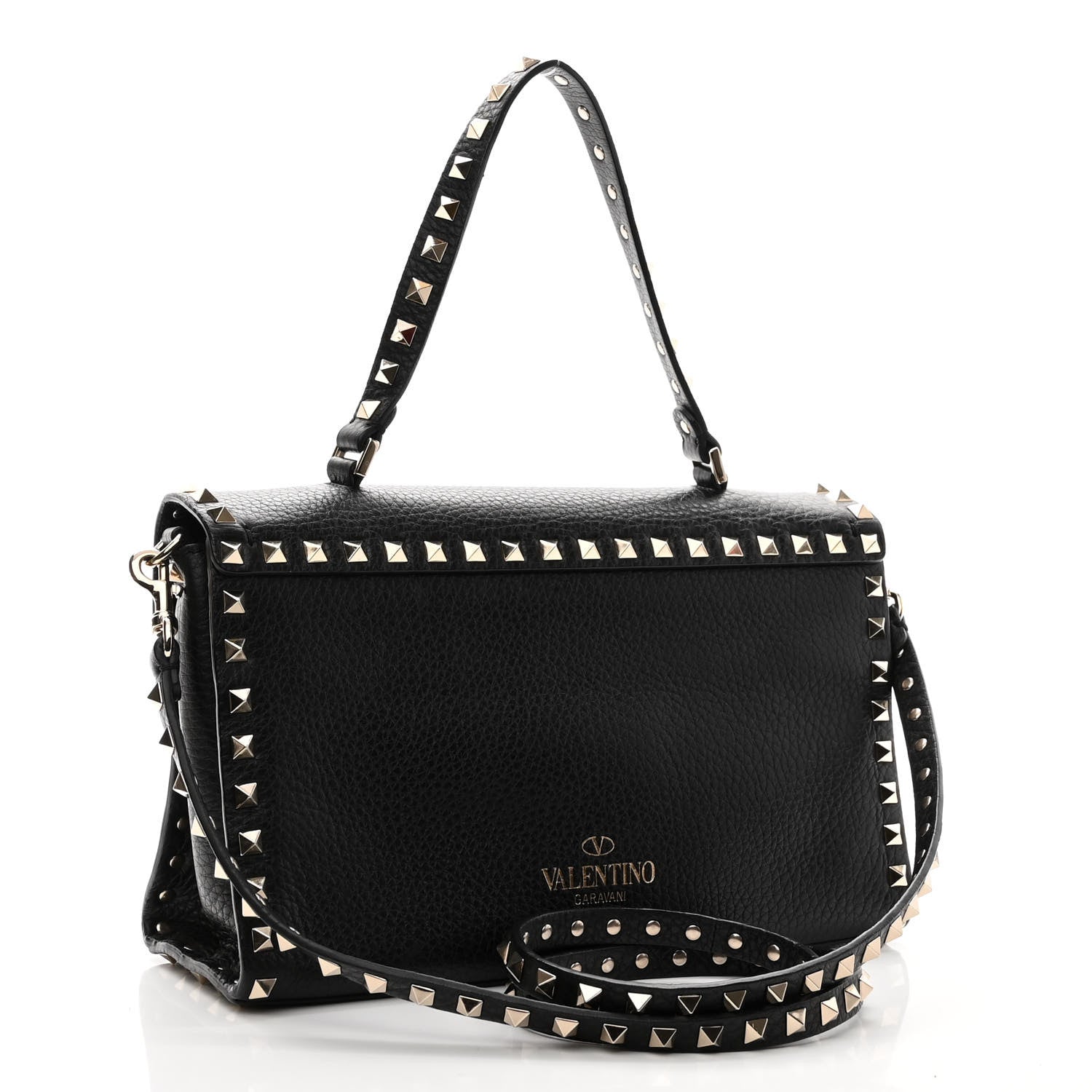 VALENTINO GRAINED CALFSKIN ROCKSTUD TOP HANDLE CROSSBODY BAG