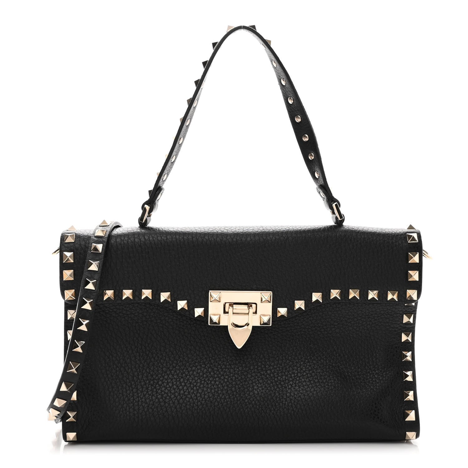 VALENTINO GRAINED CALFSKIN ROCKSTUD TOP HANDLE CROSSBODY BAG