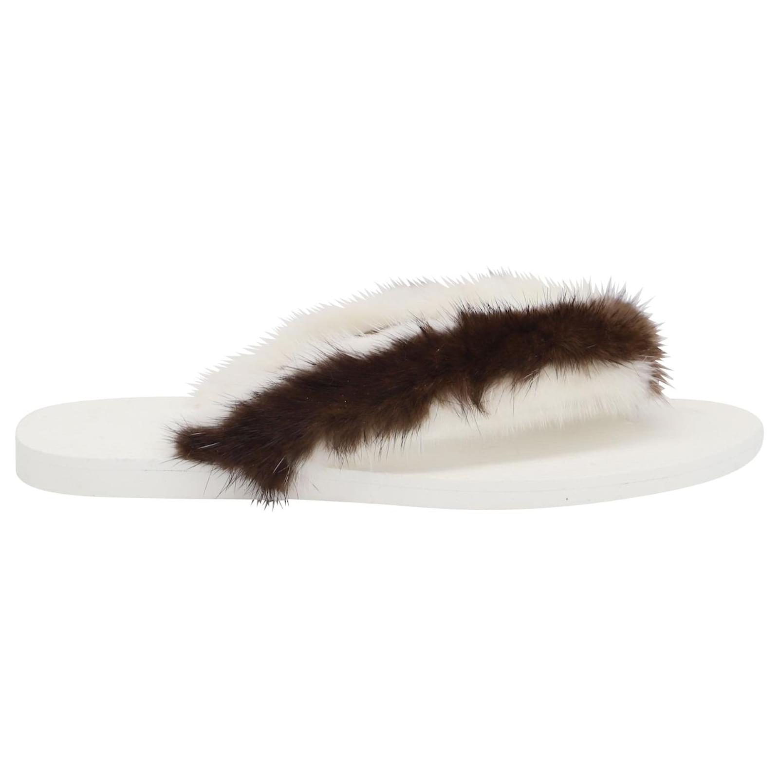 VALENTINO MINK FUR MULES IN ROBINO BIANCO
