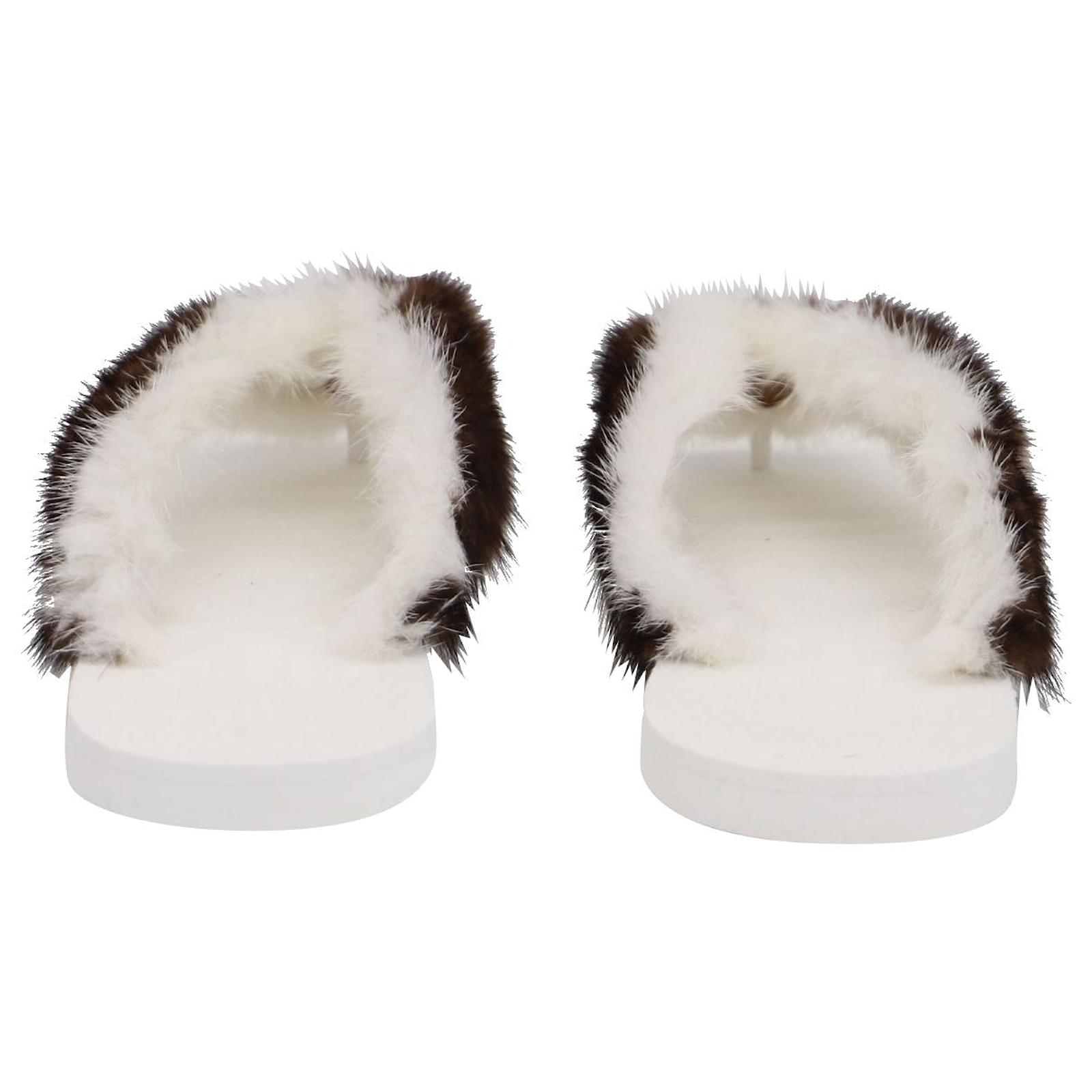 VALENTINO MINK FUR MULES IN ROBINO BIANCO