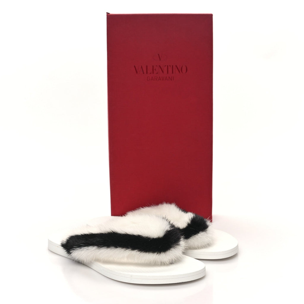 VALENTINO MINK FUR MULES IN ROBINO BIANCO
