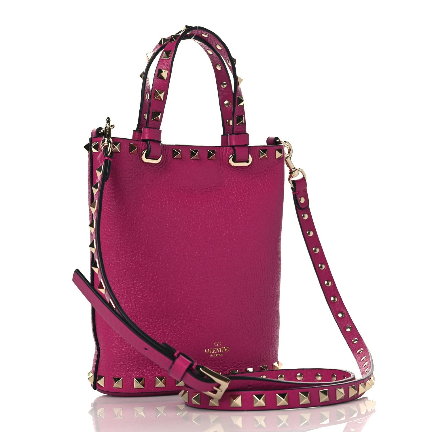 VALENTINO PEBBLED CALFSKIN ROCKSTUD BUCKET BAG