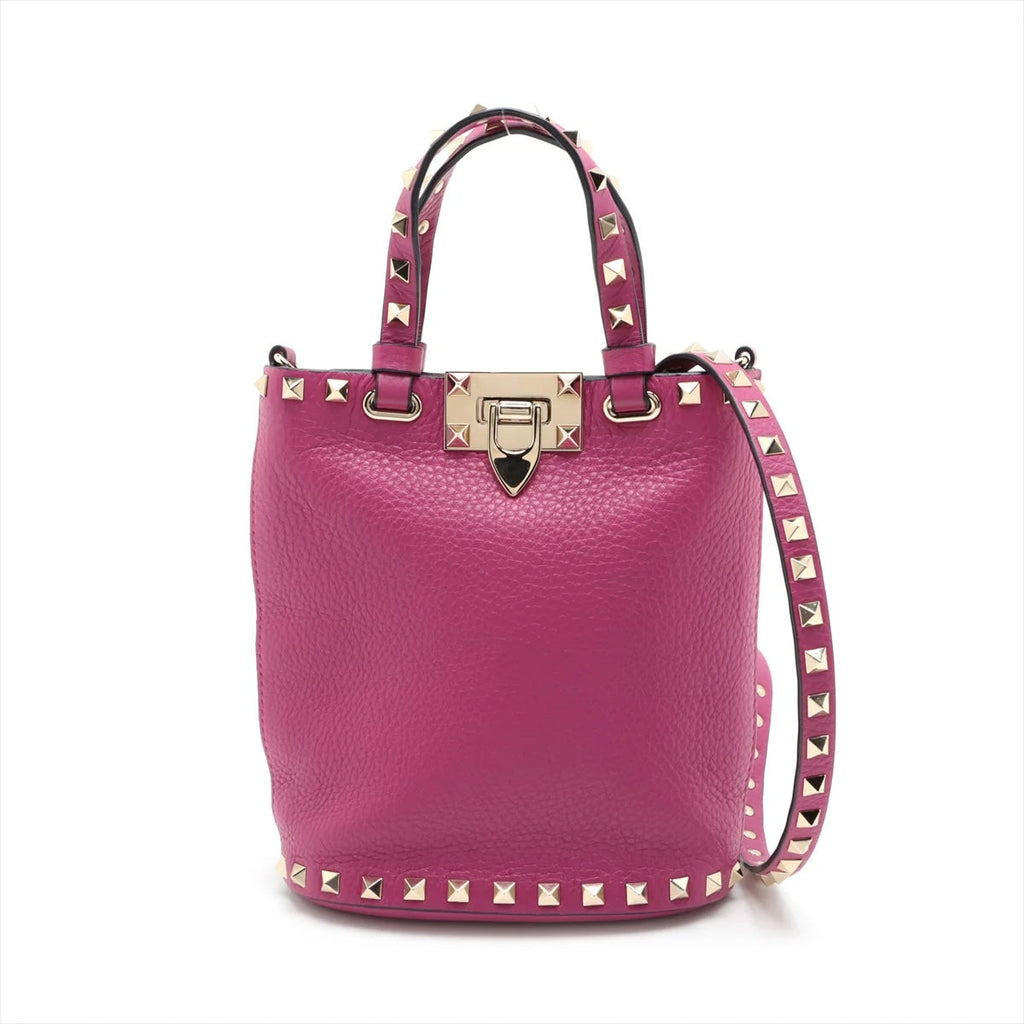 VALENTINO PEBBLED CALFSKIN ROCKSTUD BUCKET BAG